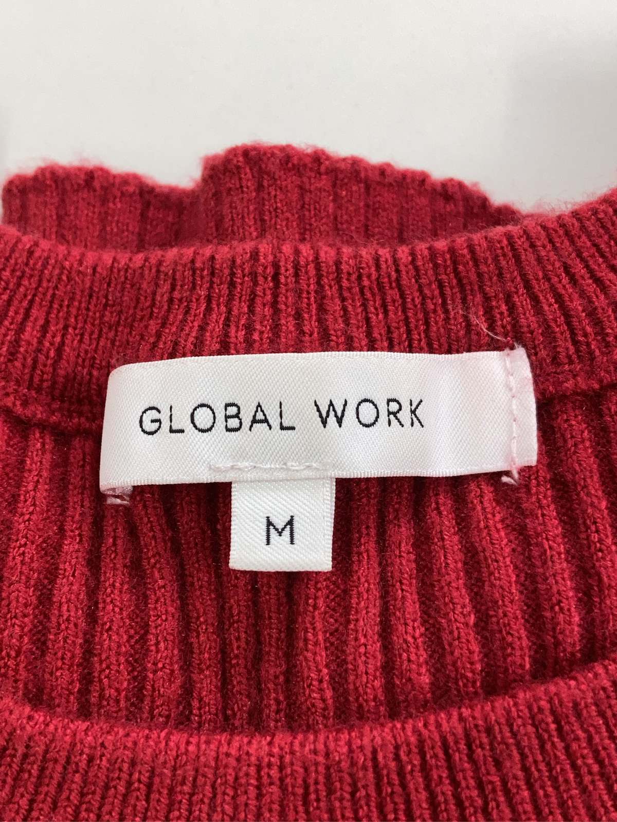 【中古】GLOBAL WORK グローバルワーク ニット/セーター M レッド ナイロン ニット 無地 ワンポイント ショート丈 長袖 クルーネック(丸首) レディース ブランド古着 digdig-10078395 digdig 楽天市場店 サンプル画像3