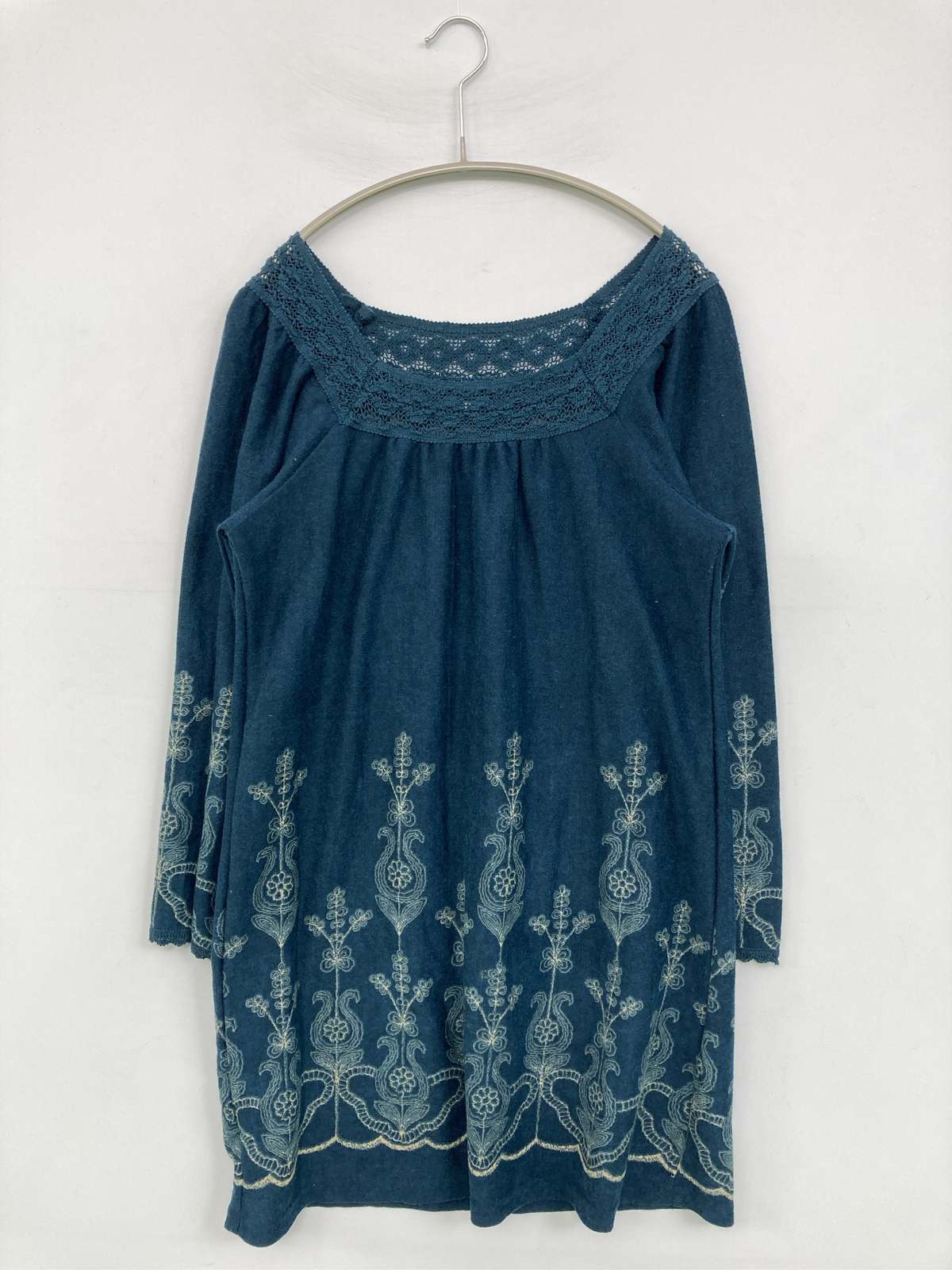 CRESCENT チュニック M ブルー 半端袖 レース 刺繍 ショート・ミニ丈 レディース