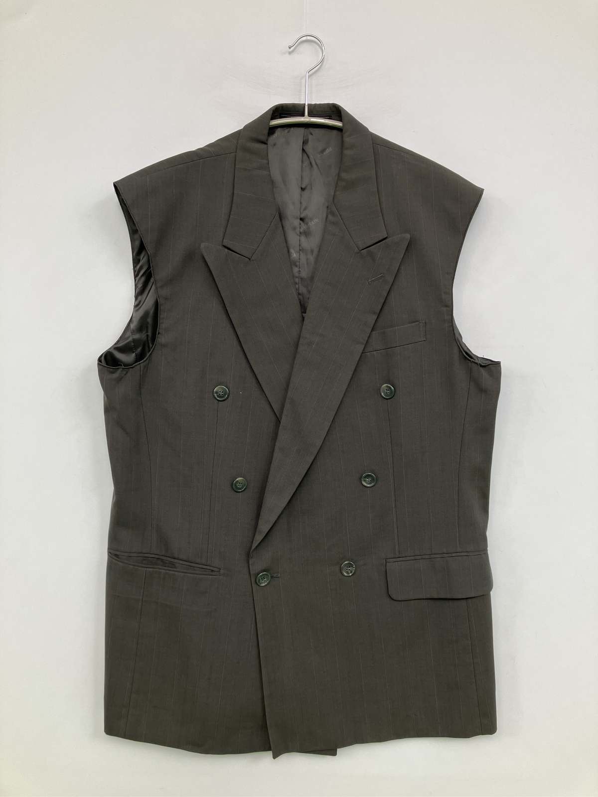 【中古】ベスト 42 REG グレー ストライプ柄 メンズ