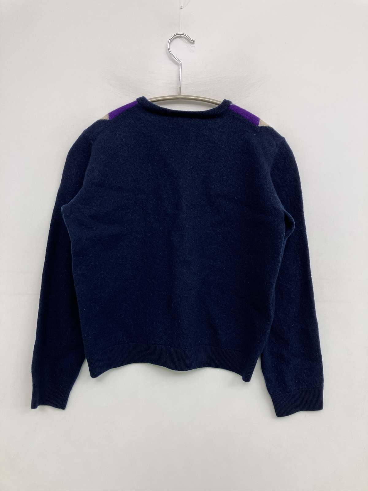 【中古】LACOSTE ラコステ ニット/セーター 4 ネイビー ウール・ニット チェック柄 ショート丈 長袖 Vネック レディース