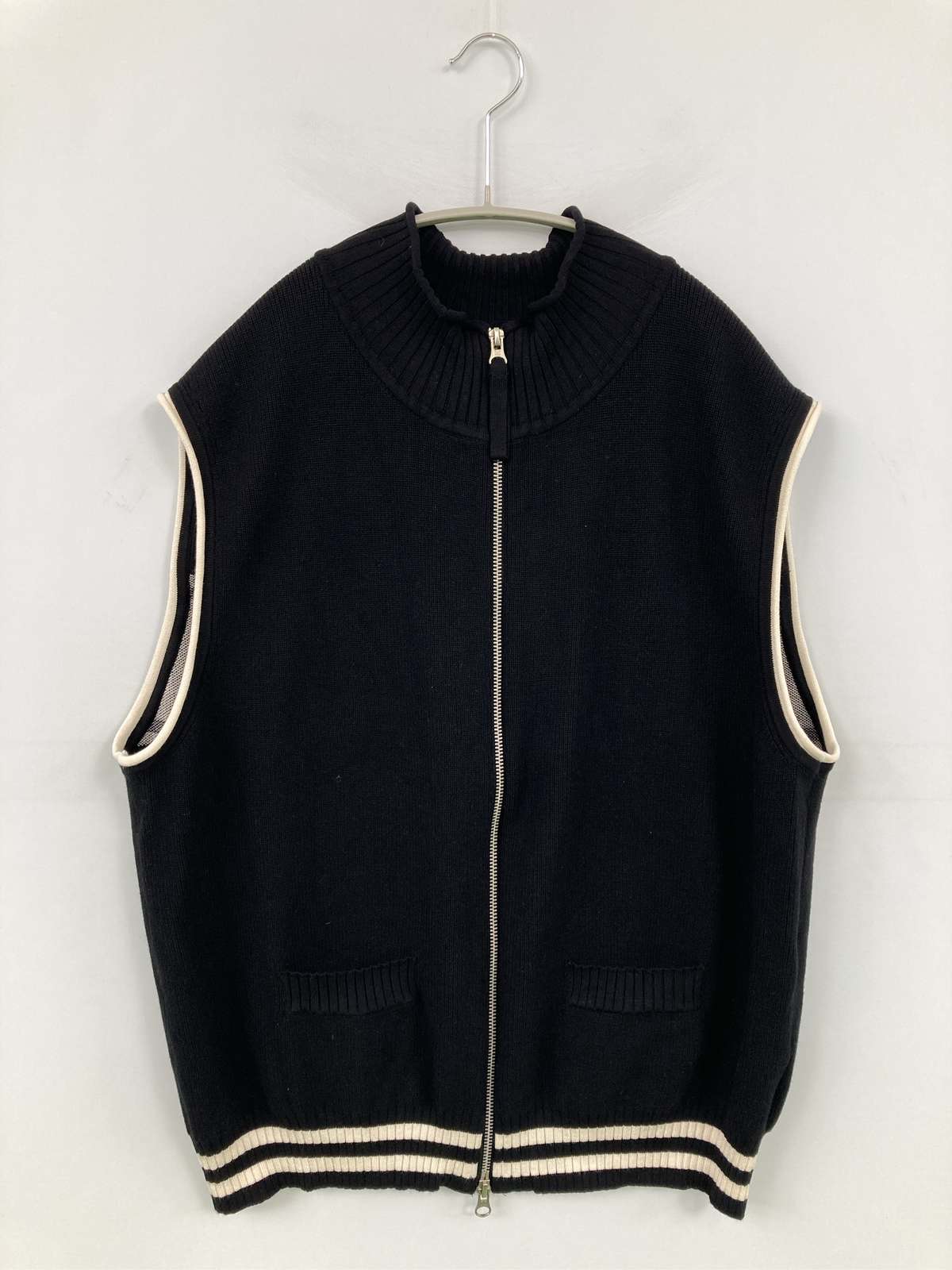 【中古】matin kim マーティンキム ベスト L ブラック ライン柄 バッ