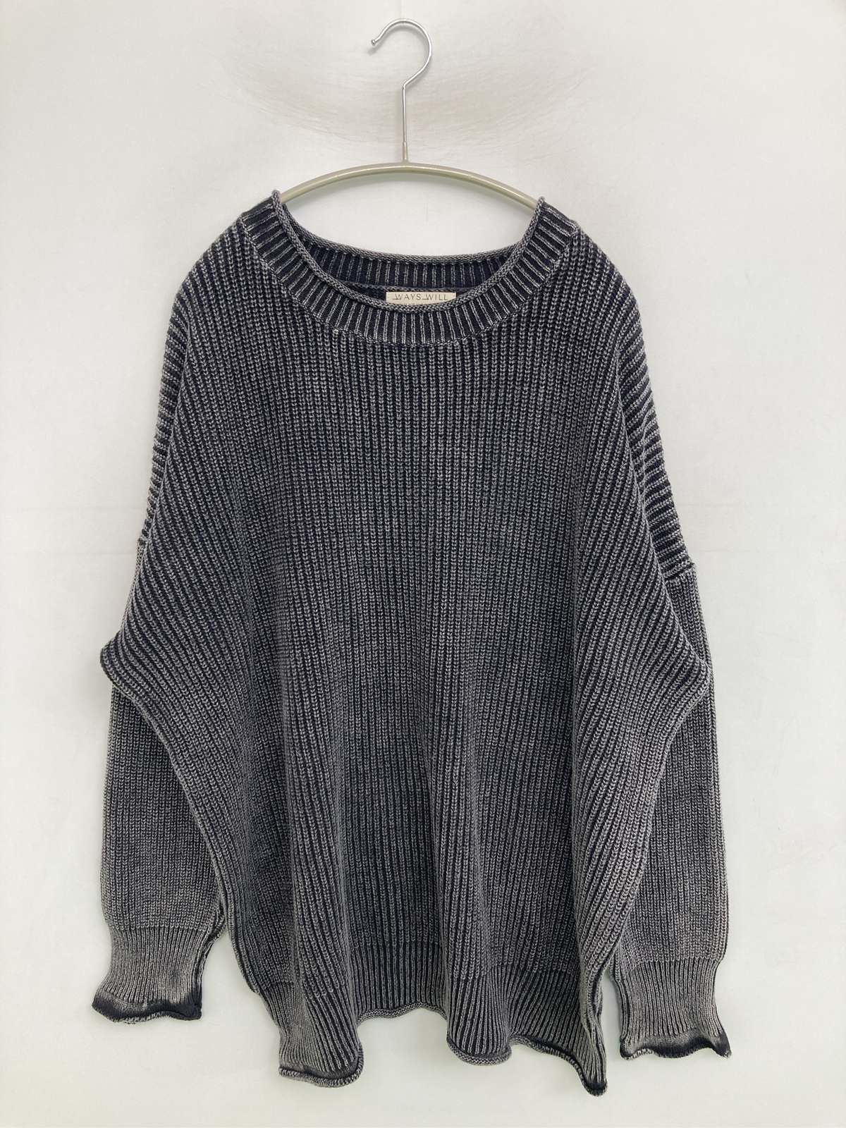 【中古】WAYS WILL ニット/セーター F グレー コットン 無地 ロング丈 長袖 Uネック クルーネック(丸首) レディース