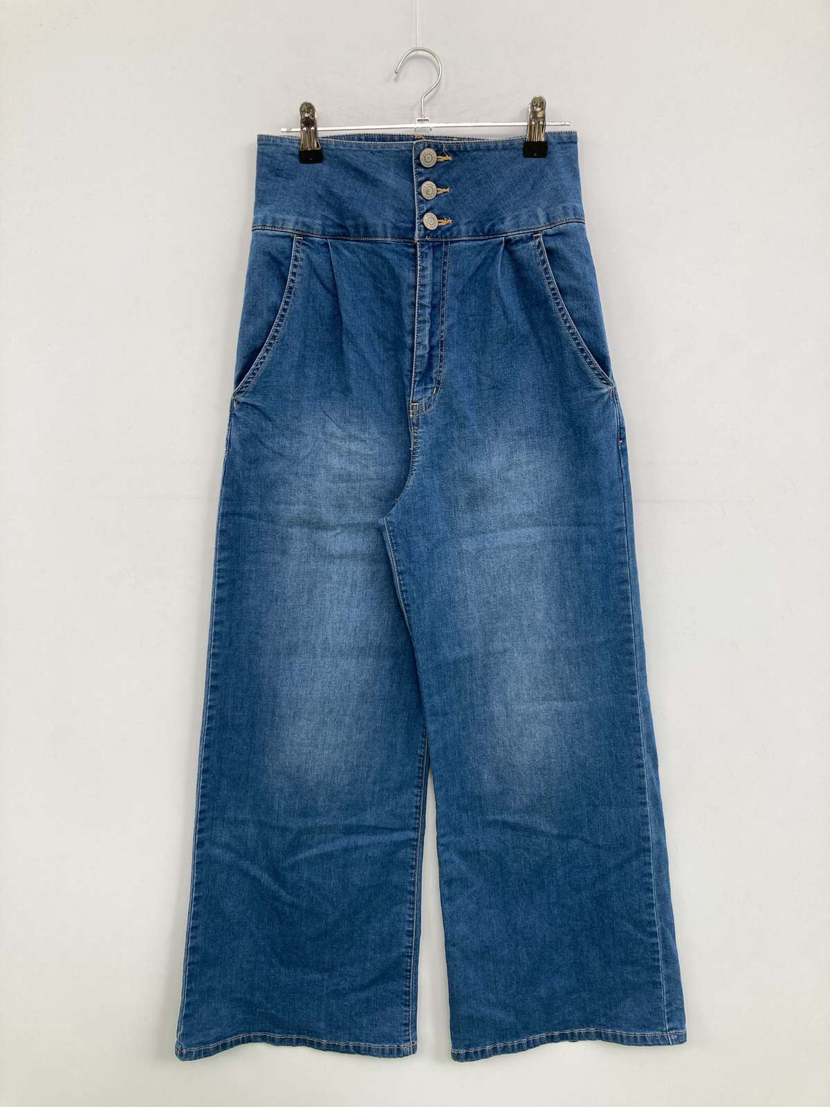 【中古】CECIL McBEE セシルマクビー デニムパンツ S ブルー フルレングス 無地 ワイド・ルーズ フレア・ブーツカット ハイウエスト ヴィンテージ レディース