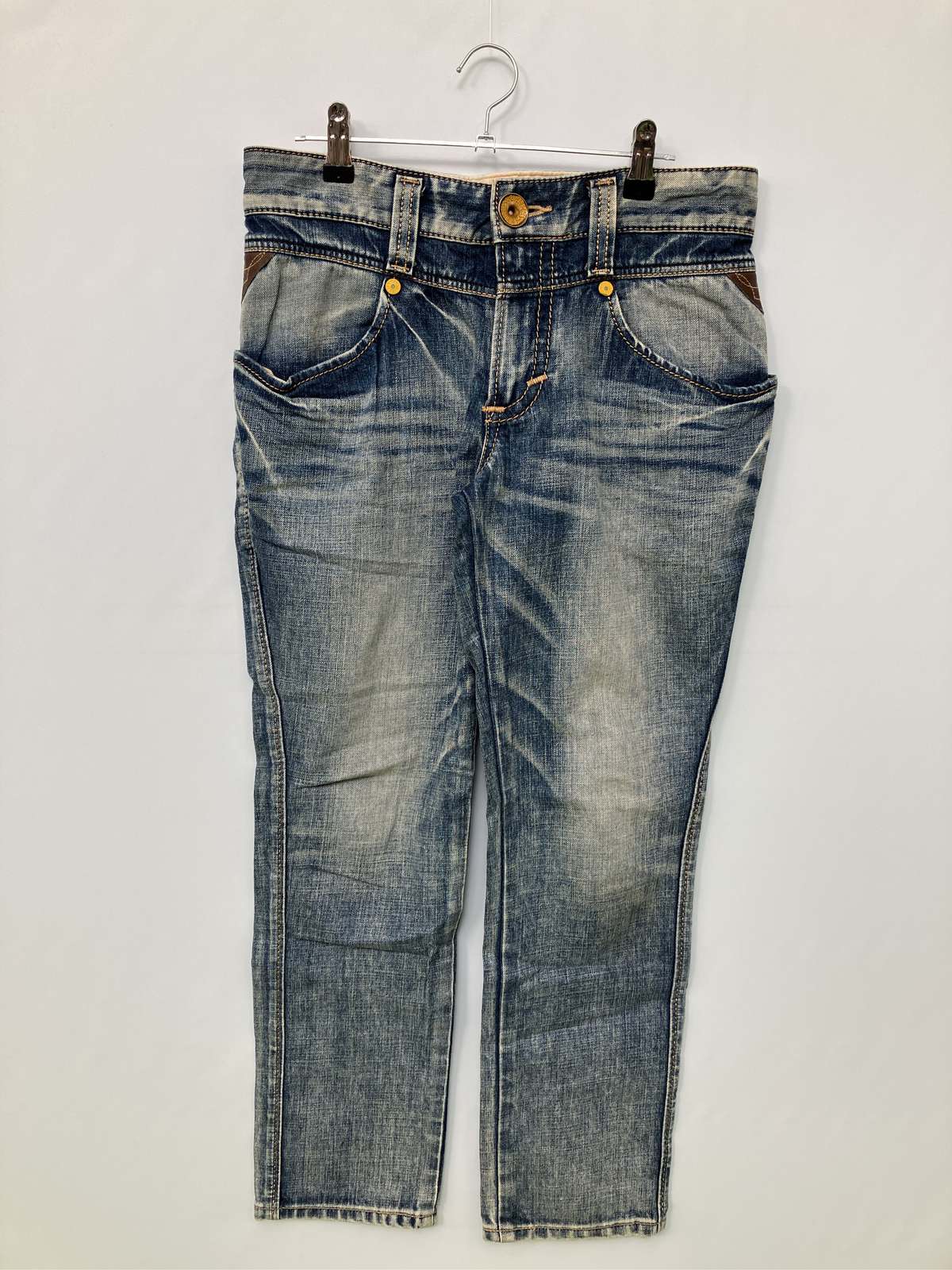 【中古】EDWIN エドウィン デニムパンツ S ブルー クロップド・半端丈 無地 スキニー・タイト テーパード ローライズ ヴィンテージ レディース