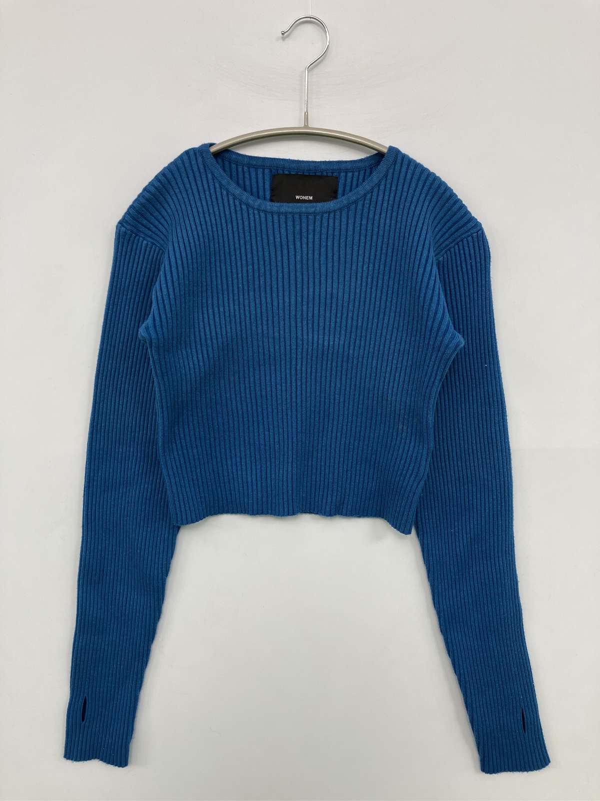 乐天商城 - 【中古】WONEM ニット/セーター F ブルー ナイロン 無地 長袖 ショート丈 クルーネック(丸首) レディース