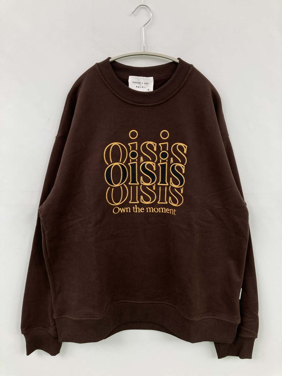 RICECAKE&OISIS スウェット XL ブラウン 裏起毛 前面プリント 刺繍 長袖 メンズ