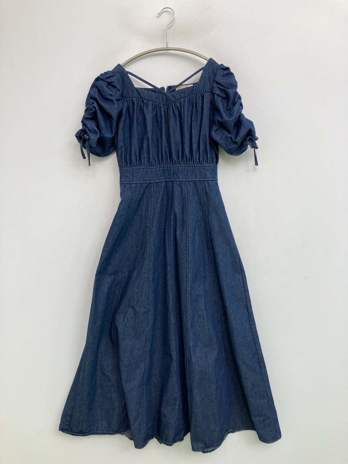 【中古】An MILLE アンミール ワンピース F ネイビー デニム 無地 半袖 ロング・マキシ丈 フレア レディース