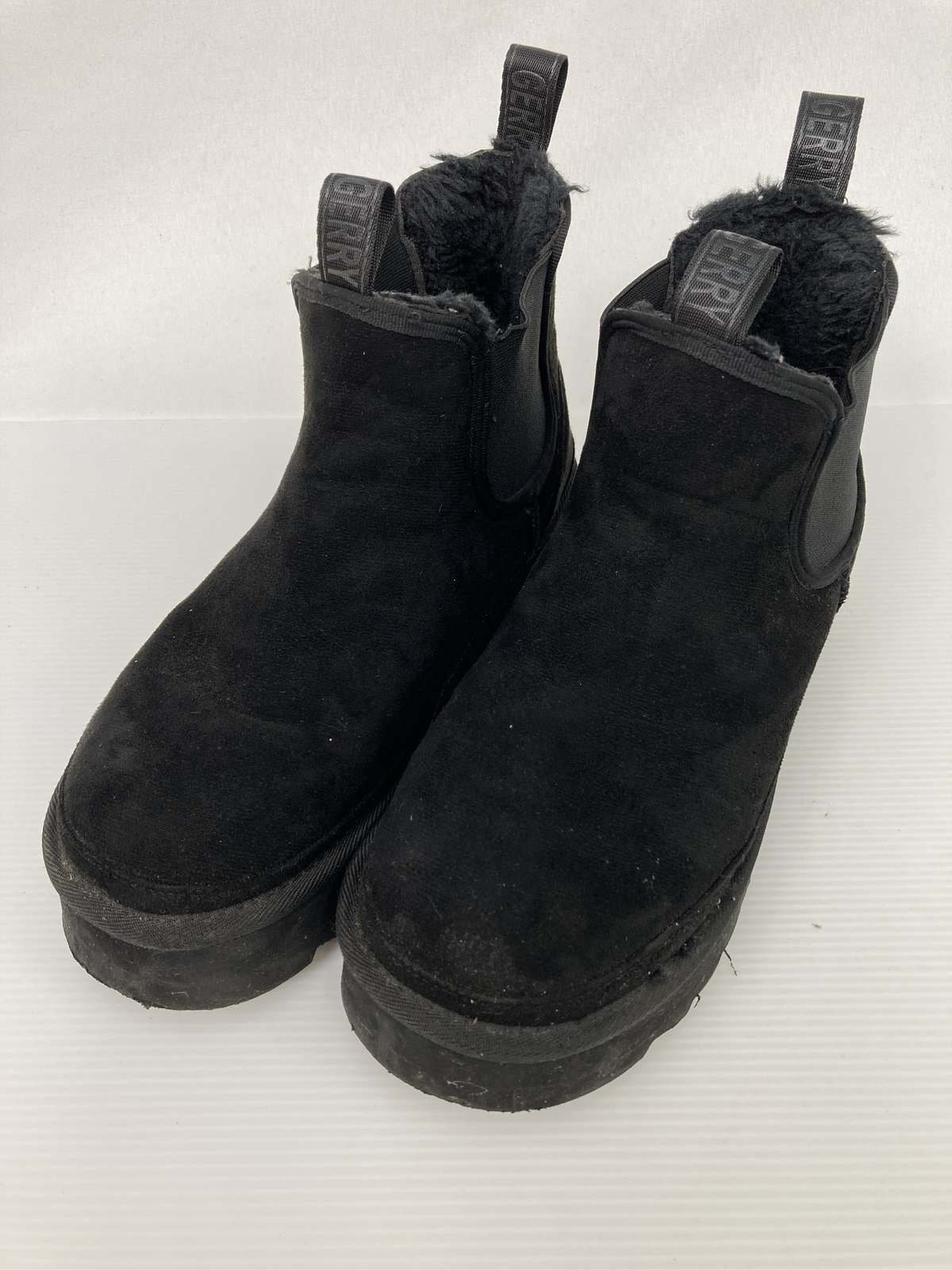 【中古】GERRY ジェリー ブーツ LL ブラック スエード 無地 ブランドロゴ オープントゥ ショート サイドゴア 紐なし 厚底 プレーントゥ メンズ レディース