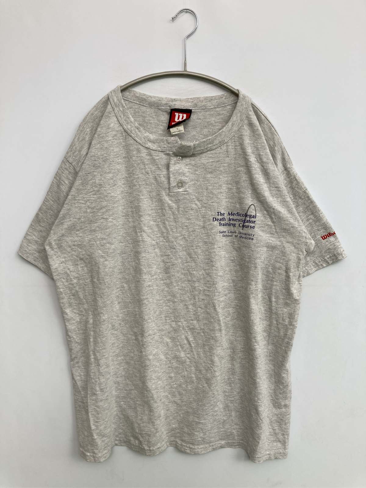 乐天商城 - 【中古】Wilson ウィルソン Tシャツ/カットソー L グレー 無地 ワンポイント ブランドロゴ ミドル丈 半袖 ヘンリーネック メンズ