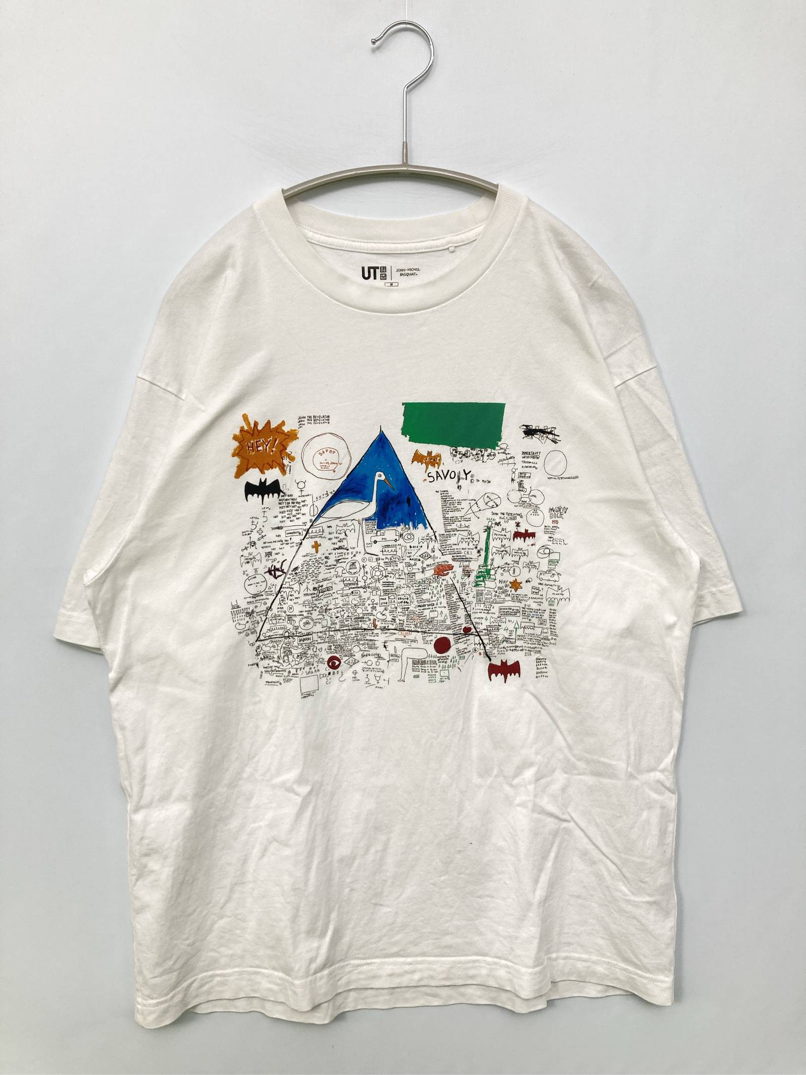 Rakuten - 【中古】UNIQLO ユニクロ Tシャツ/カットソー M ホワイト 前面プリント ミドル丈 半袖 クルーネック(丸首) メンズ レディース