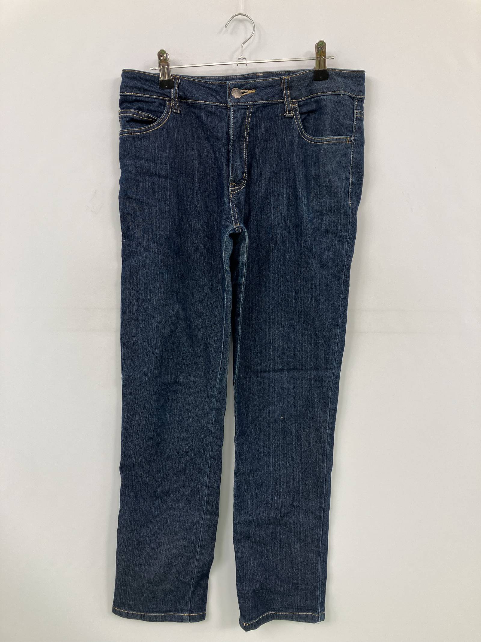 乐天商城 - 【中古】デニムパンツ ウエスト70 ネイビー フルレングス 無地 スタンダード ストレート レギュラー リジッド・ワンウォッシュ レディース