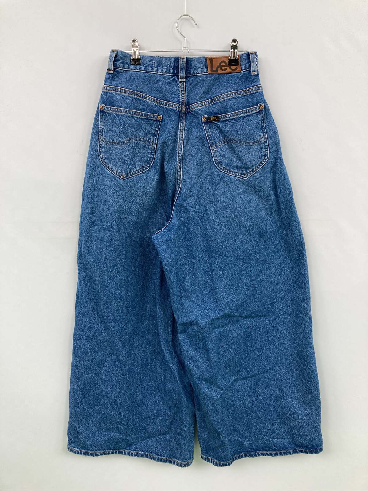 【中古】Lee リー デニムパンツ S ブルー クロップド・半端丈 無地 ワンポイント ワイド・ルーズ ハイウエスト ヴィンテージ レディース