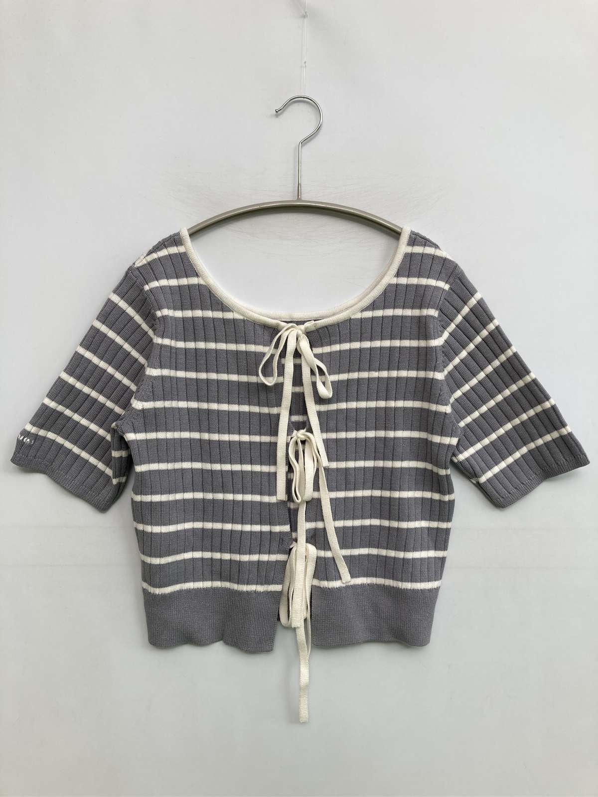 【中古】archives アルシーヴ ニット/セーター M グレー ボーダー柄 リボン ショー...