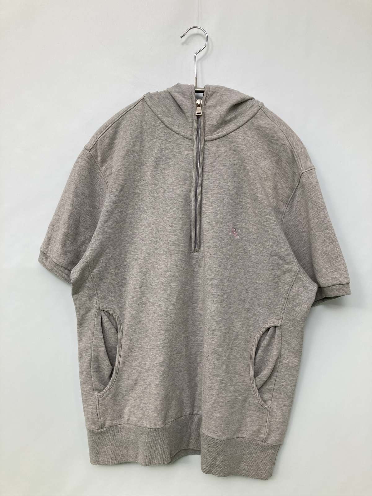BURBERRY GOLF パーカー M グレー コットン 無地 ワンポイント 刺繍 ジップアップ プルオーバー 半袖 メンズ