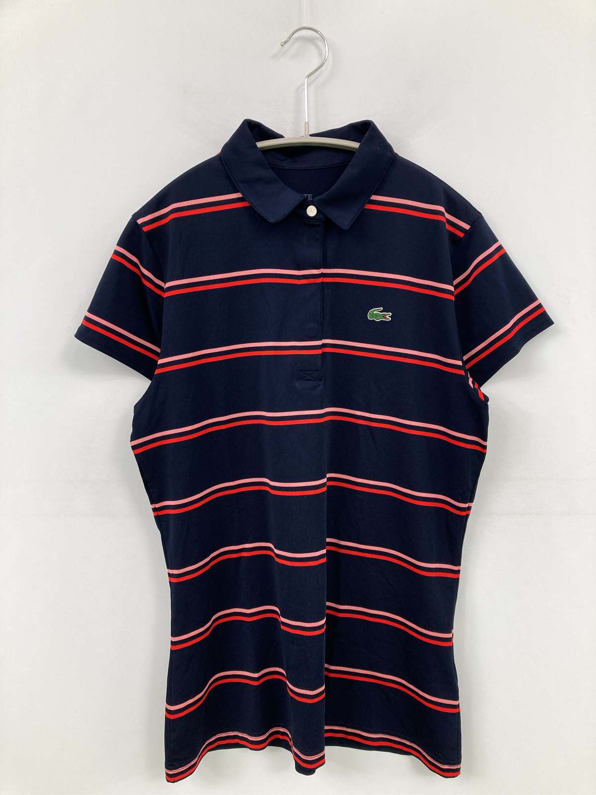 【中古】LACOSTE SPORT ラコステスポーツ ポロシャツ 38 ネイビー ボーダー柄 ブランドロゴ 半袖 レディース