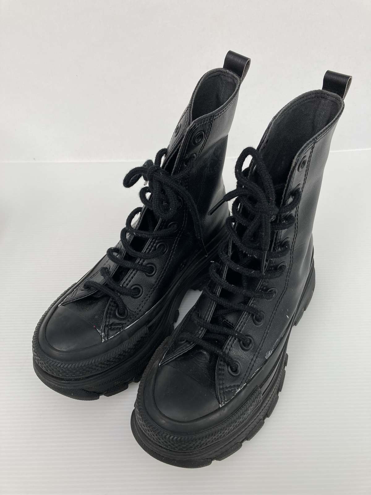 Western - 【中古】CONVERSE コンバース ブーツ 23 ブラック 無地 ブランドロゴ ラウンドトゥ ミドル レースアップ 紐 厚底 メンズ レディース