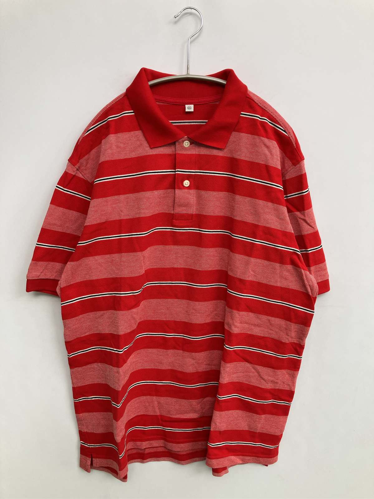 【中古】UNIQLO ユニクロ ポロシャツ XXL レッド ボーダー柄 半袖 メンズ