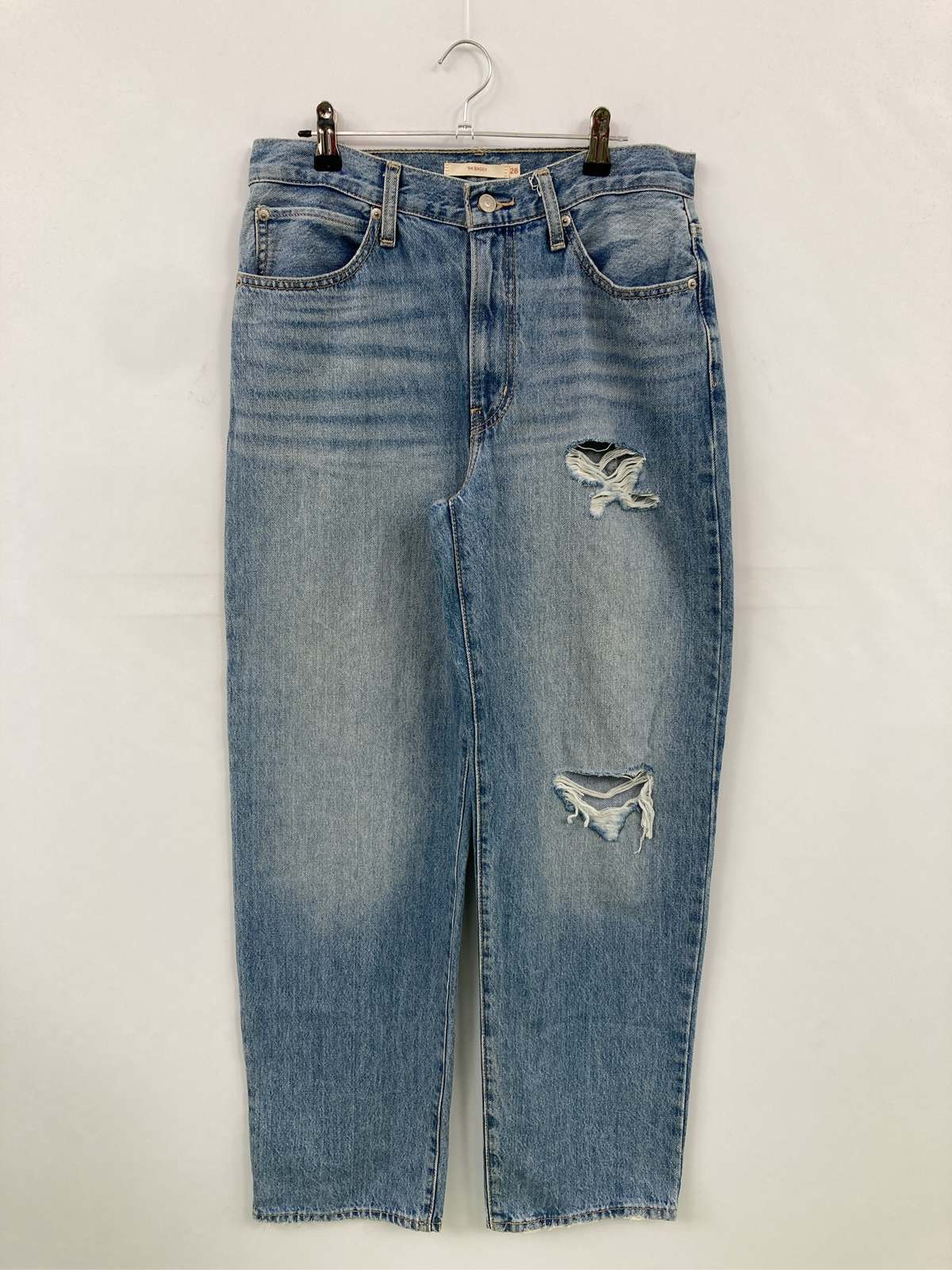 【中古】LEVI STRAUSS & CO. リーバイストラウスアンドカンパニー デニムパンツ W28 L31 ブルー クロップド・半端丈 無地 ワイド・ルーズ ストレート レギュラー ヴィンテージ クラッシュ・ダメージ レディース
