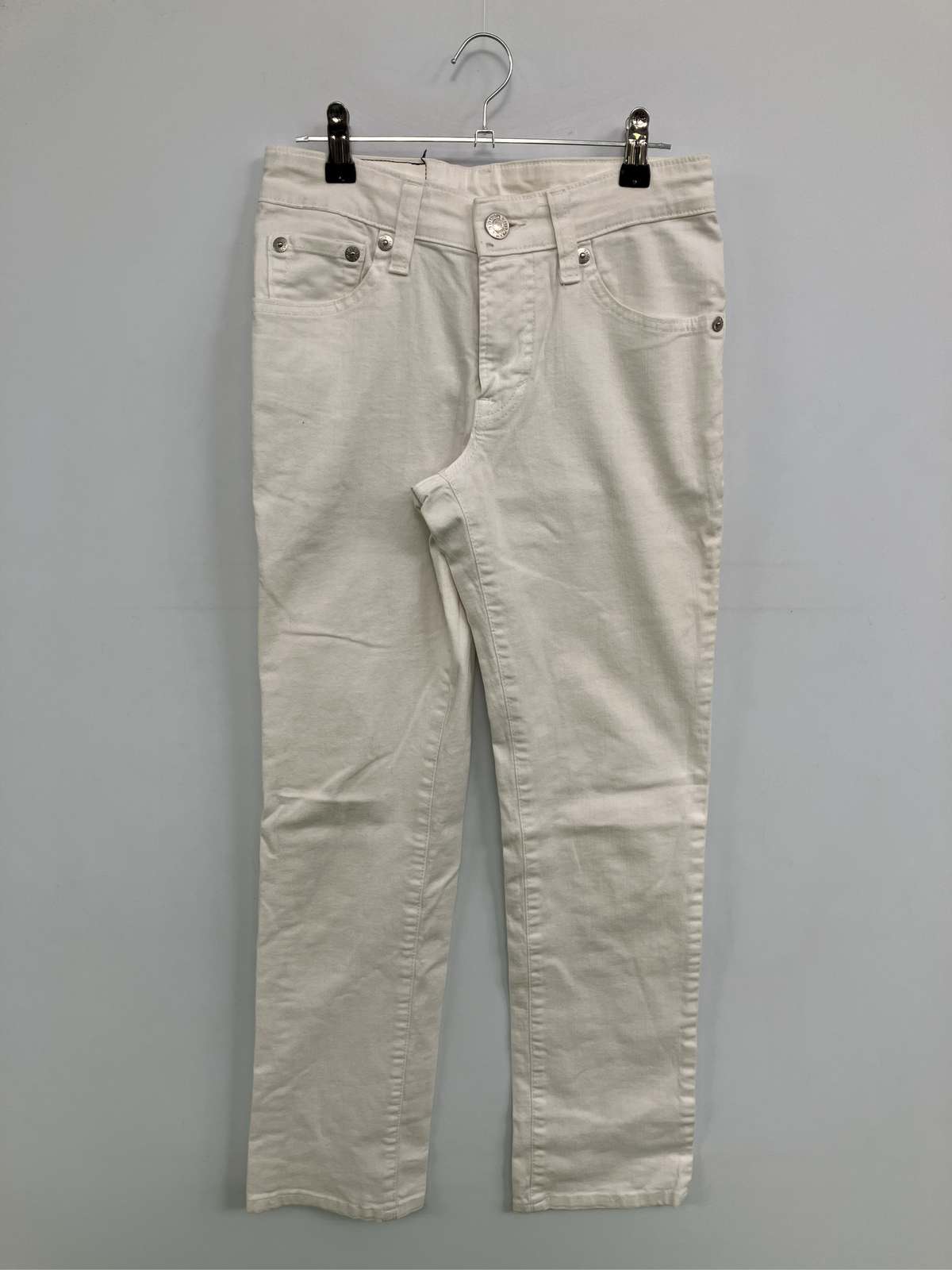 【中古】EDWIN エドウィン デニムパンツ 27 ホワイト フルレングス 無地 スタンダード ストレート レギュラー レディース