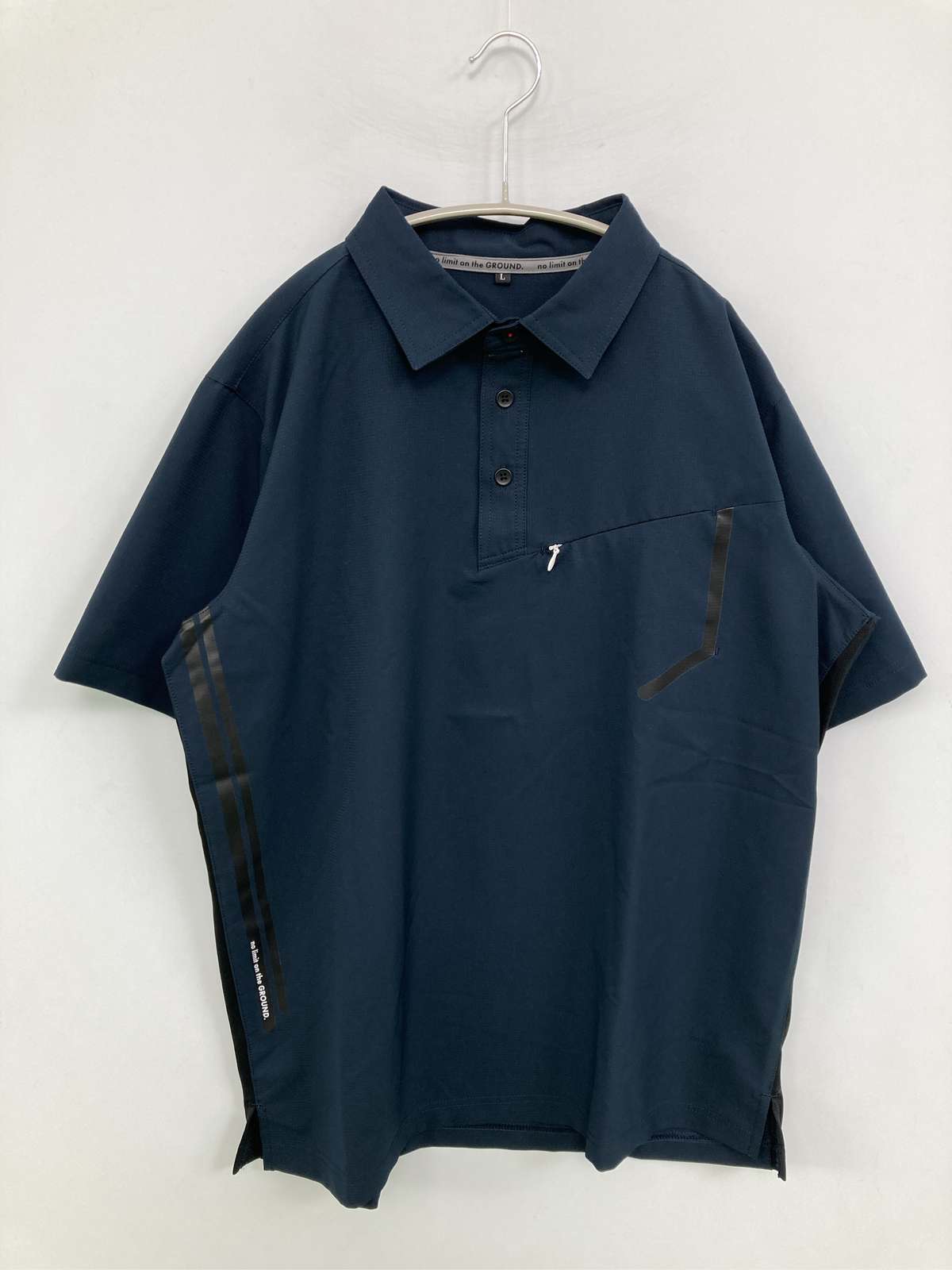 【中古】no limit on the GROUND. ポロシャツ L ネイビー 無地 ライン柄 半袖 メンズ