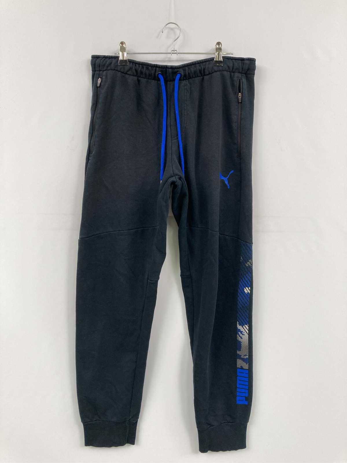 【中古】PUMA プーマ スウェットパンツ XL ブラック 無地 ライン柄 ワンポイント ブランドロゴ ワイド・ルーズ ハイウエスト ウエストゴム・紐 レディース