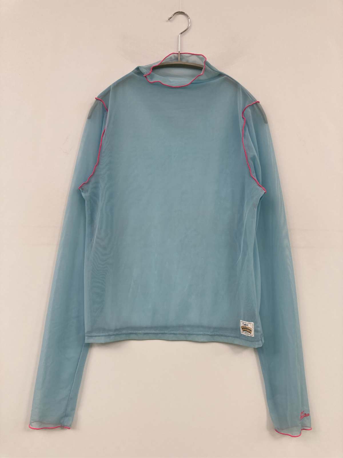 HELLO.SANFRANCISCO ハローサンフランシスコ Tシャツ/カットソー ONE スカイブルー 無地 ライン柄 ショート丈 長袖 タートルネック/ハイネック レディース