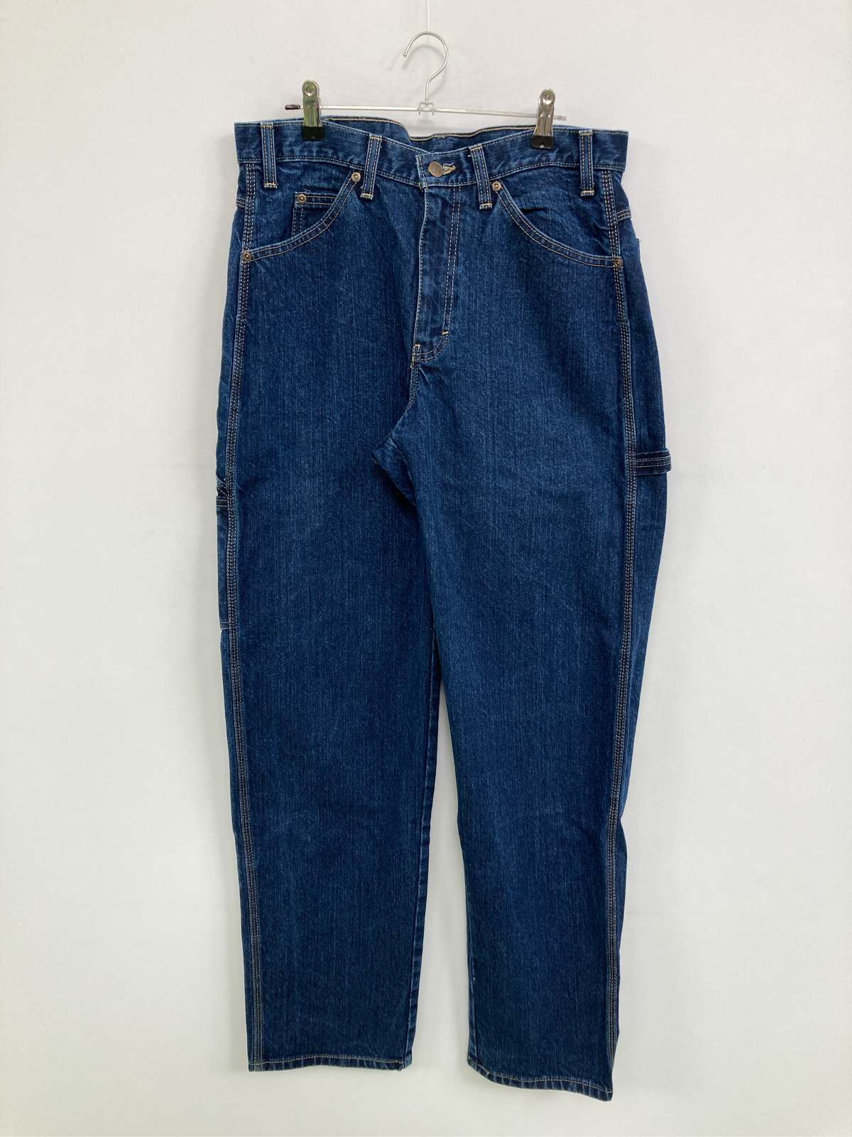 【中古】Dickies ディッキーズ デニムパンツ ブルー フルレングス 無地 ワンポイント ブランドロゴ レギュラー ストレート スタンダード リジッド・ワンウォッシュ レディース
