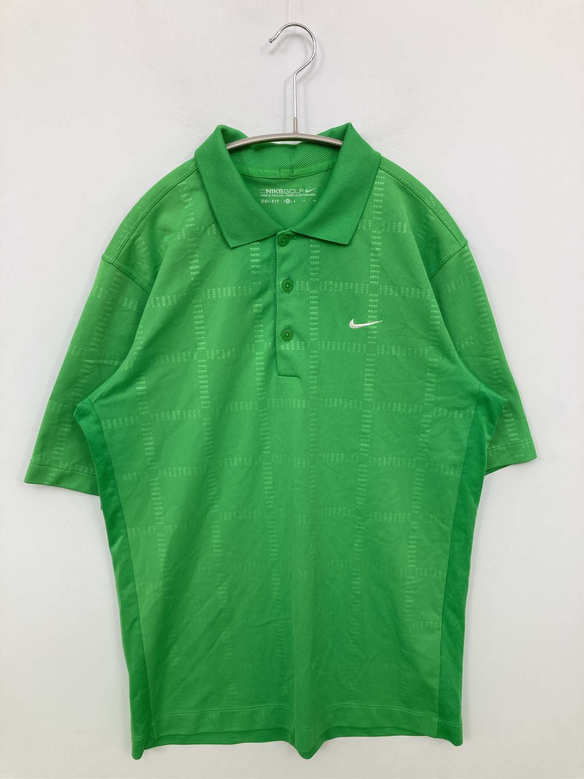 【中古】NIKE ナイキ ポロシャツ S グリーン チェック柄 前面プリント ワンポイント ブランドロゴ 半袖 メンズ