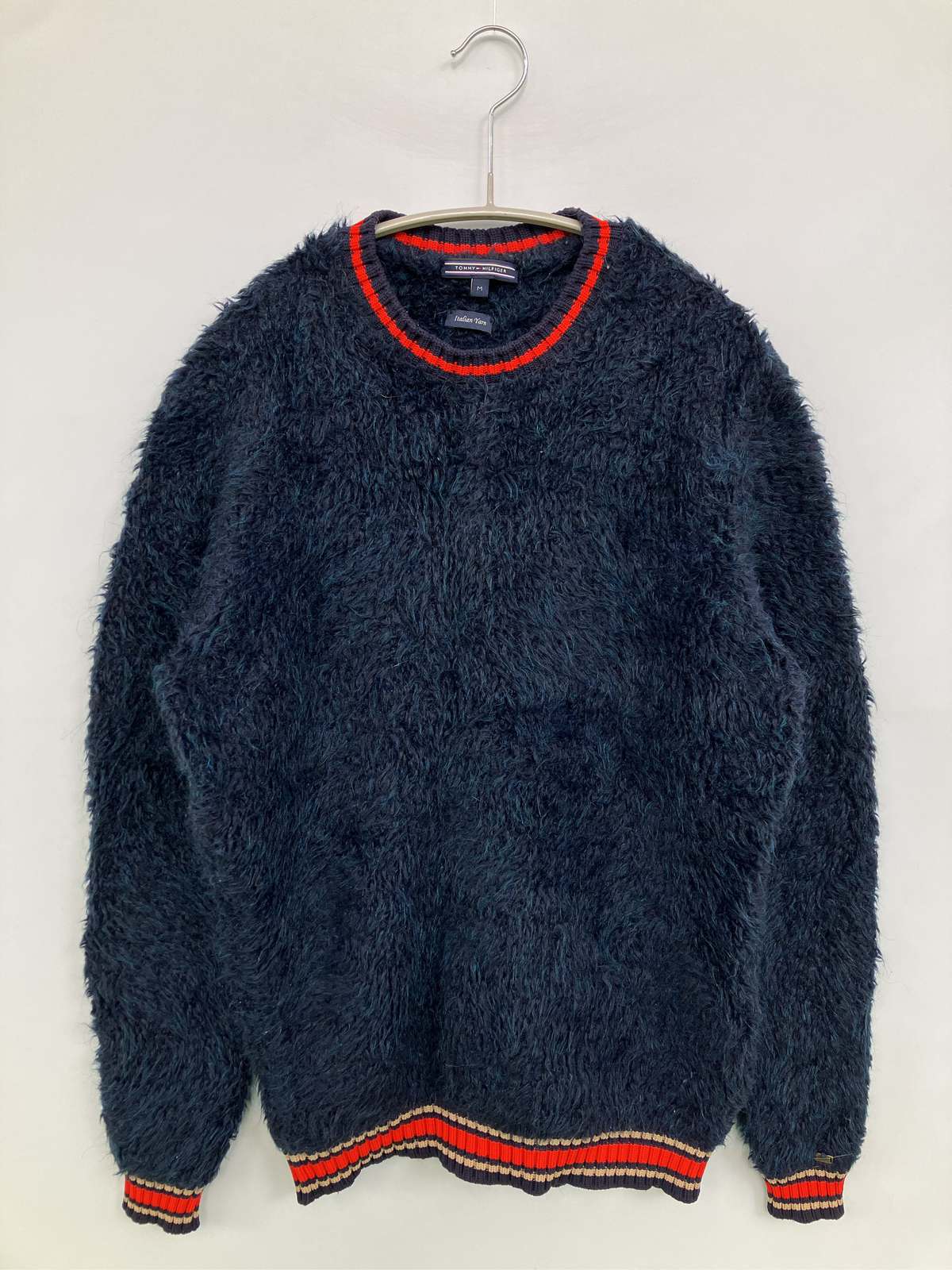 【中古】TOMMY HILFIGER トミーヒルフィガー ニット/セーター M ネイビー ナイロン 無地 ミドル丈 長袖 クルーネック(丸首) レディース