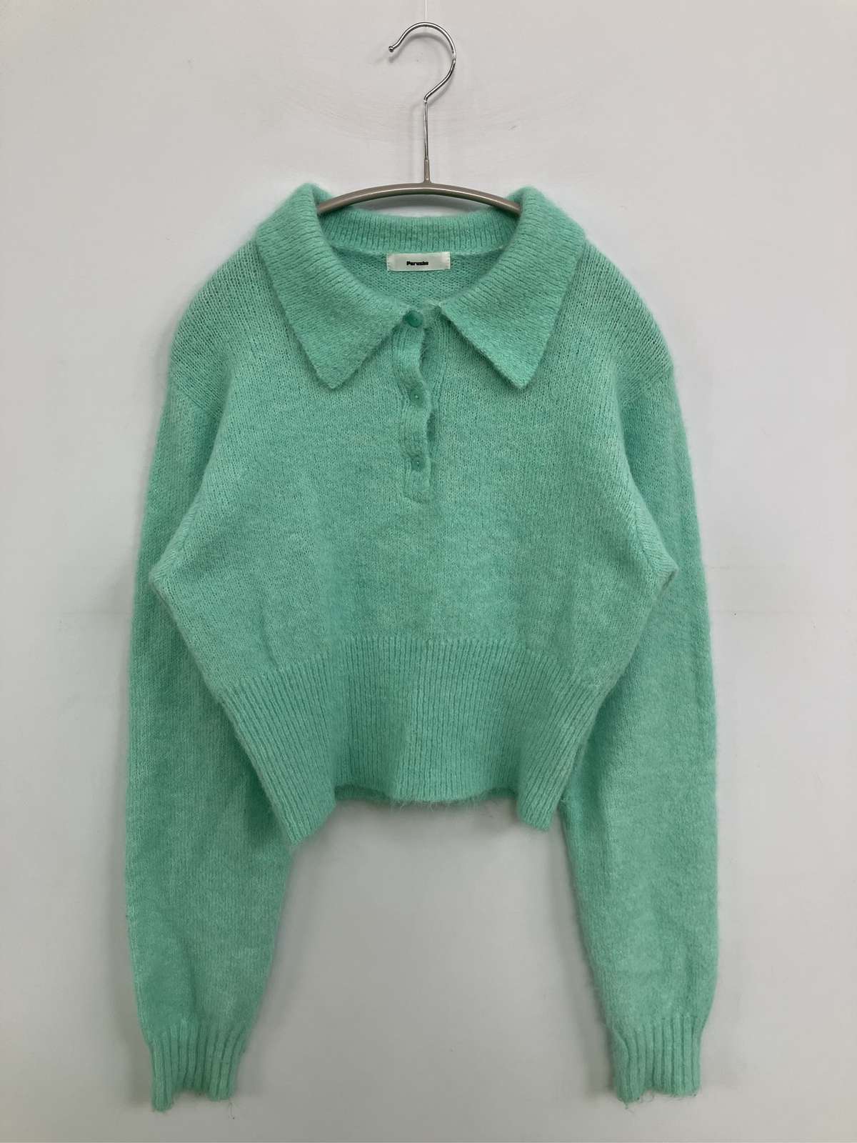 【中古】Perushu ペルーシュ ニット/セーター M ライトグリーン 無地 ショート丈 長袖 レディース