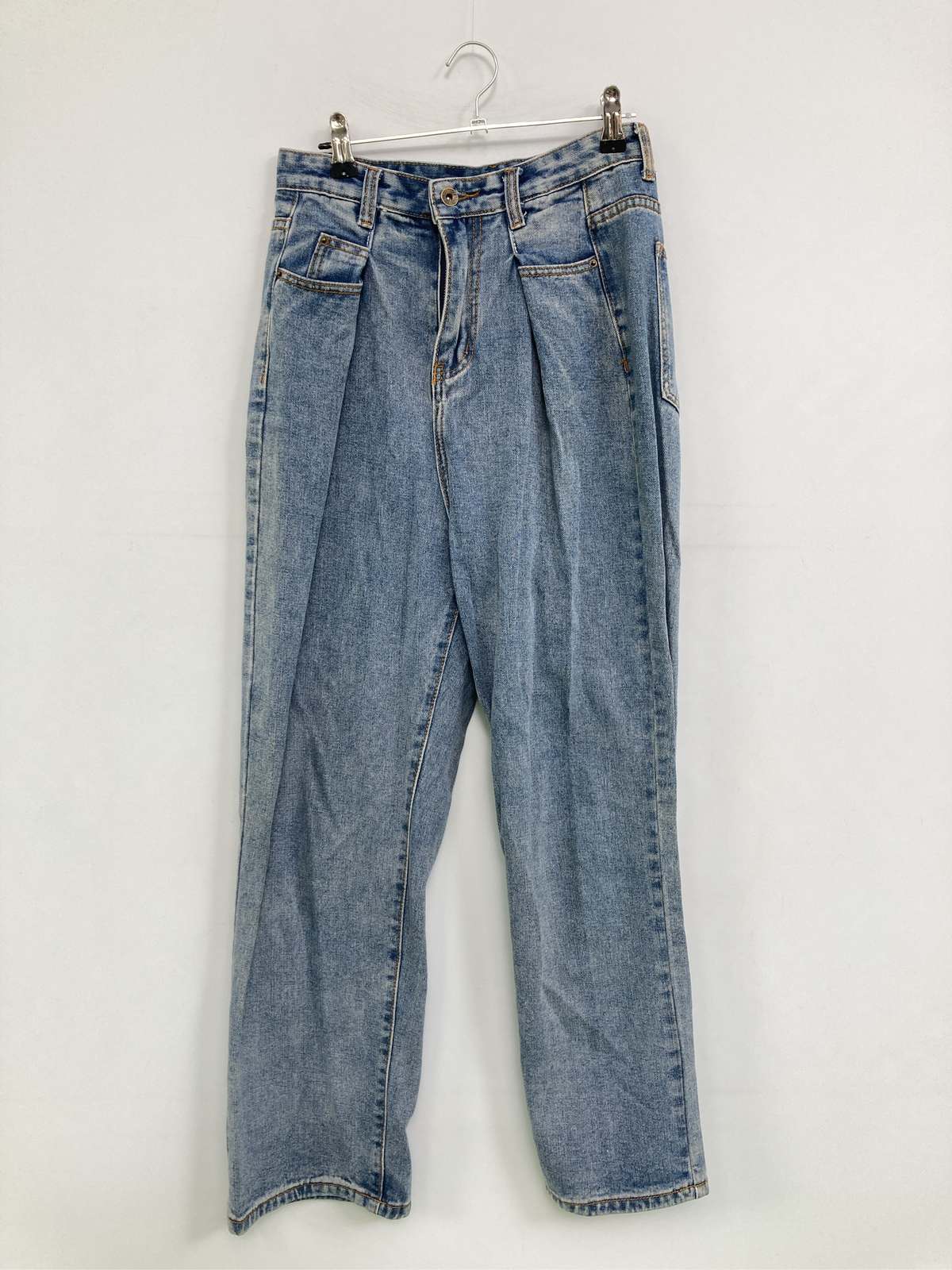 【中古】デニムパンツ L ブルー フルレングス 無地 スタンダード ストレート ハイウエスト レディース