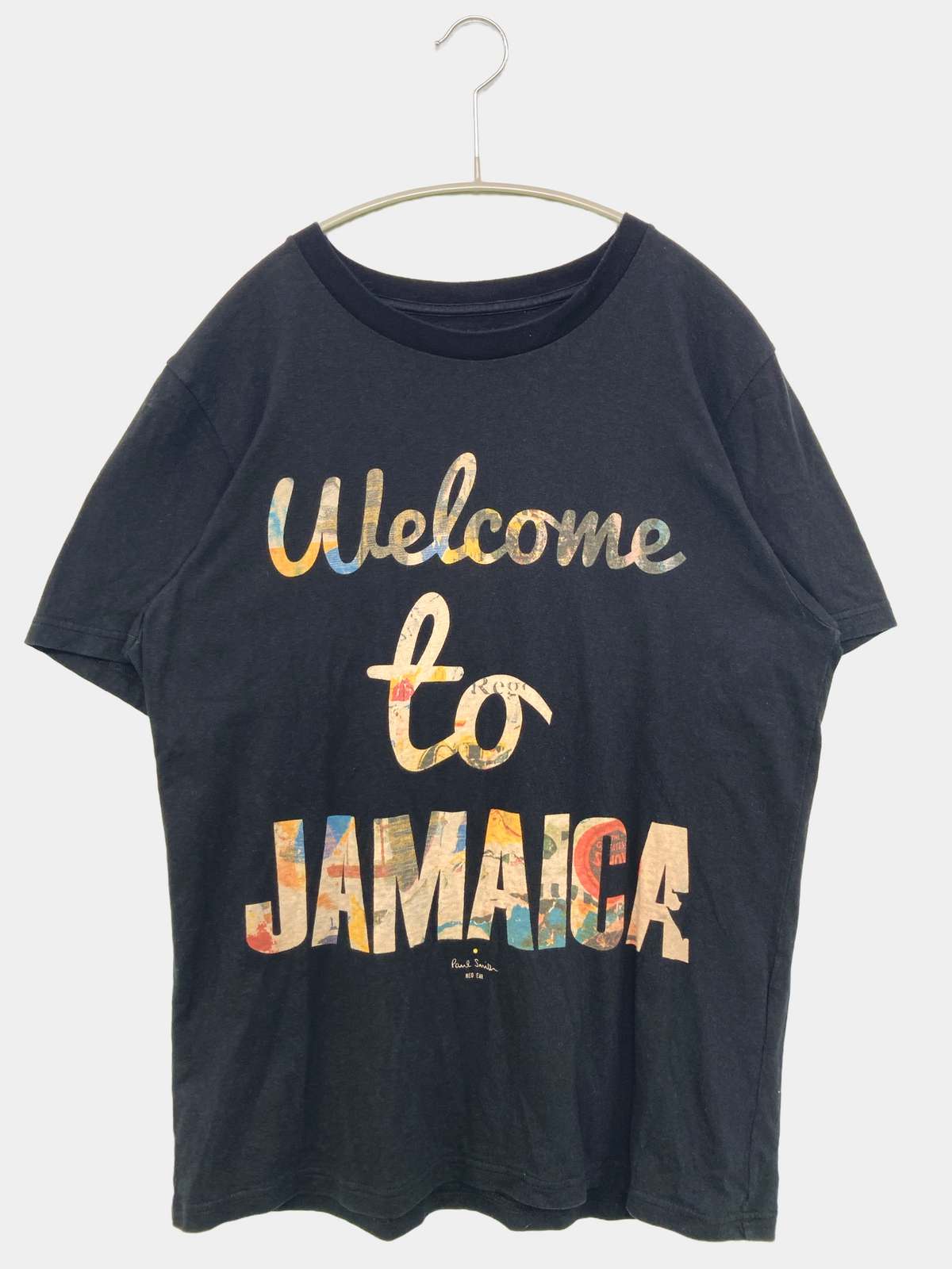 【中古】Paul Smith ポールスミス Tシャツ/カットソー ブラック 前面プリント ブランドロゴ ミドル丈 半袖 クルーネック(丸首) メンズ レディース