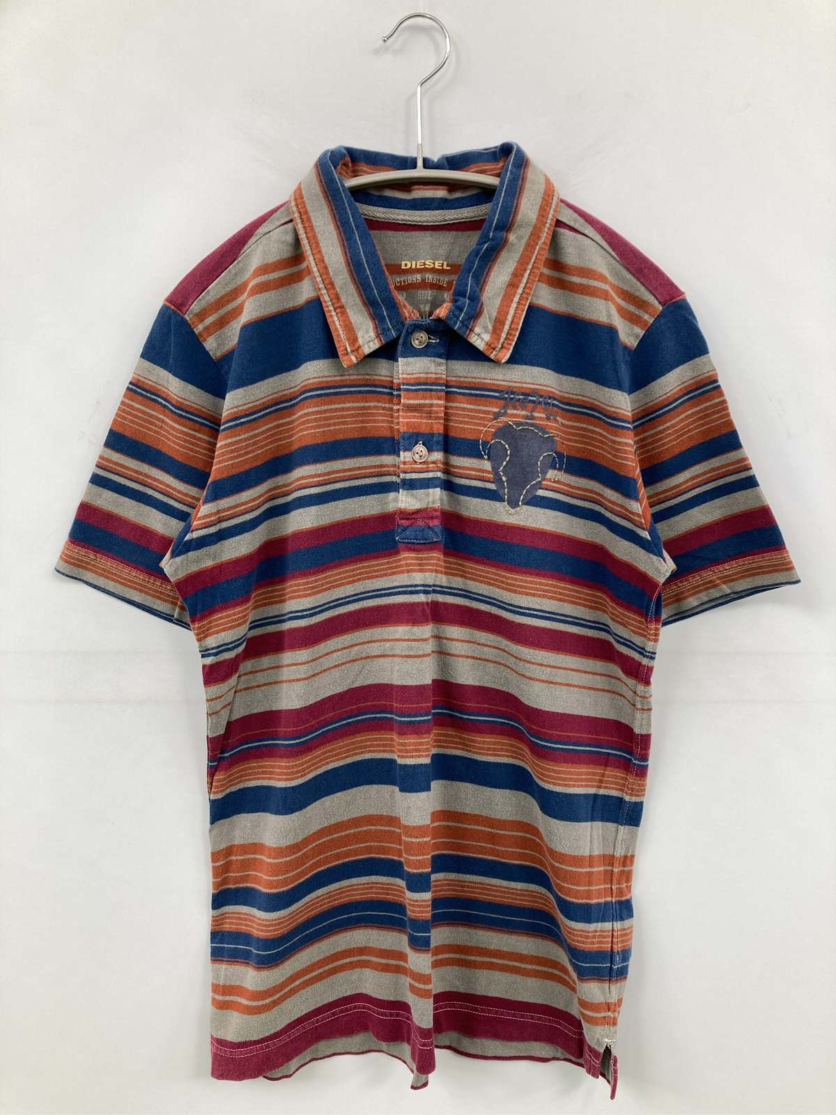 【中古】DIESEL ディーゼル ポロシャツ M オレンジ ボーダー柄 ワンポイント ブラ...