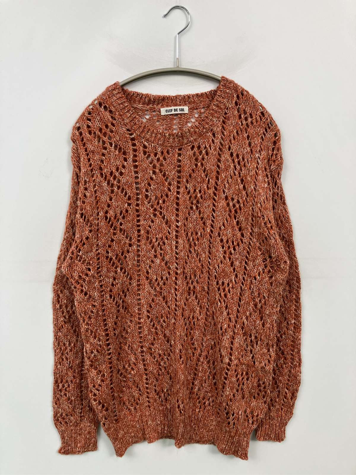 【中古】CLEF DE SOL クレドソル ニット/セーター M ブラウン ウール・ニット コットン ナイロン その他総柄 ロング丈 長袖 クルーネック(丸首) レディース