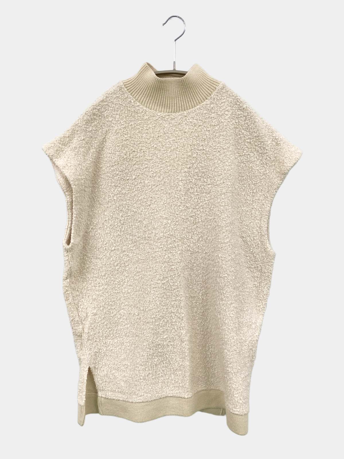 【中古】ZARA ザラ ニット/セーター USA M アイボリー ニット 無地 ミドル丈 袖なし コットン タートルネック/ハイネック レディース