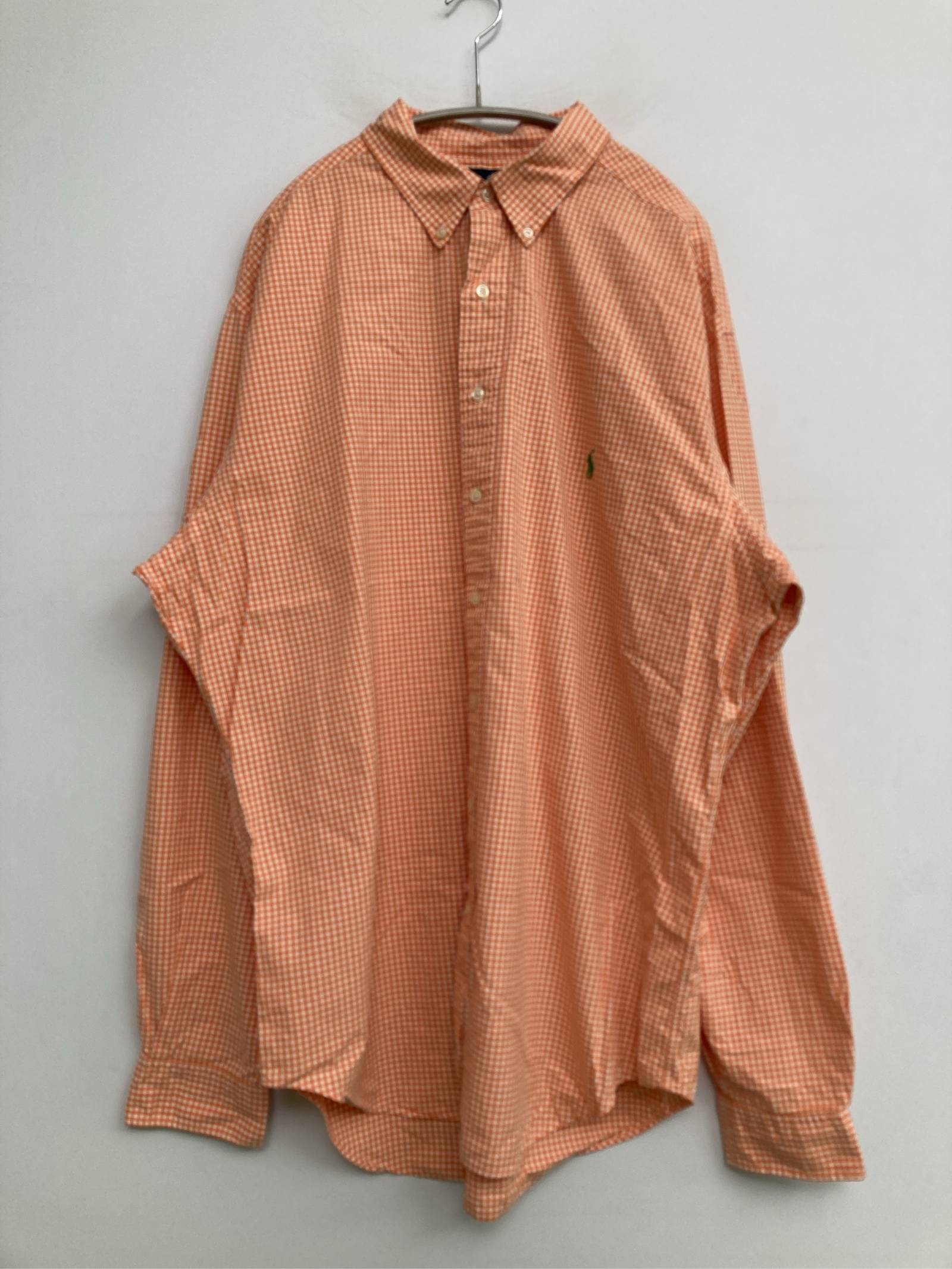 Rakuten - 【中古】Ralph Lauren ラルフローレン シャツ/ブラウス XLT オレンジ コットン チェック柄 ワンポイント 長袖 ミドル丈 ボタンダウン レギュラーカラー メンズ