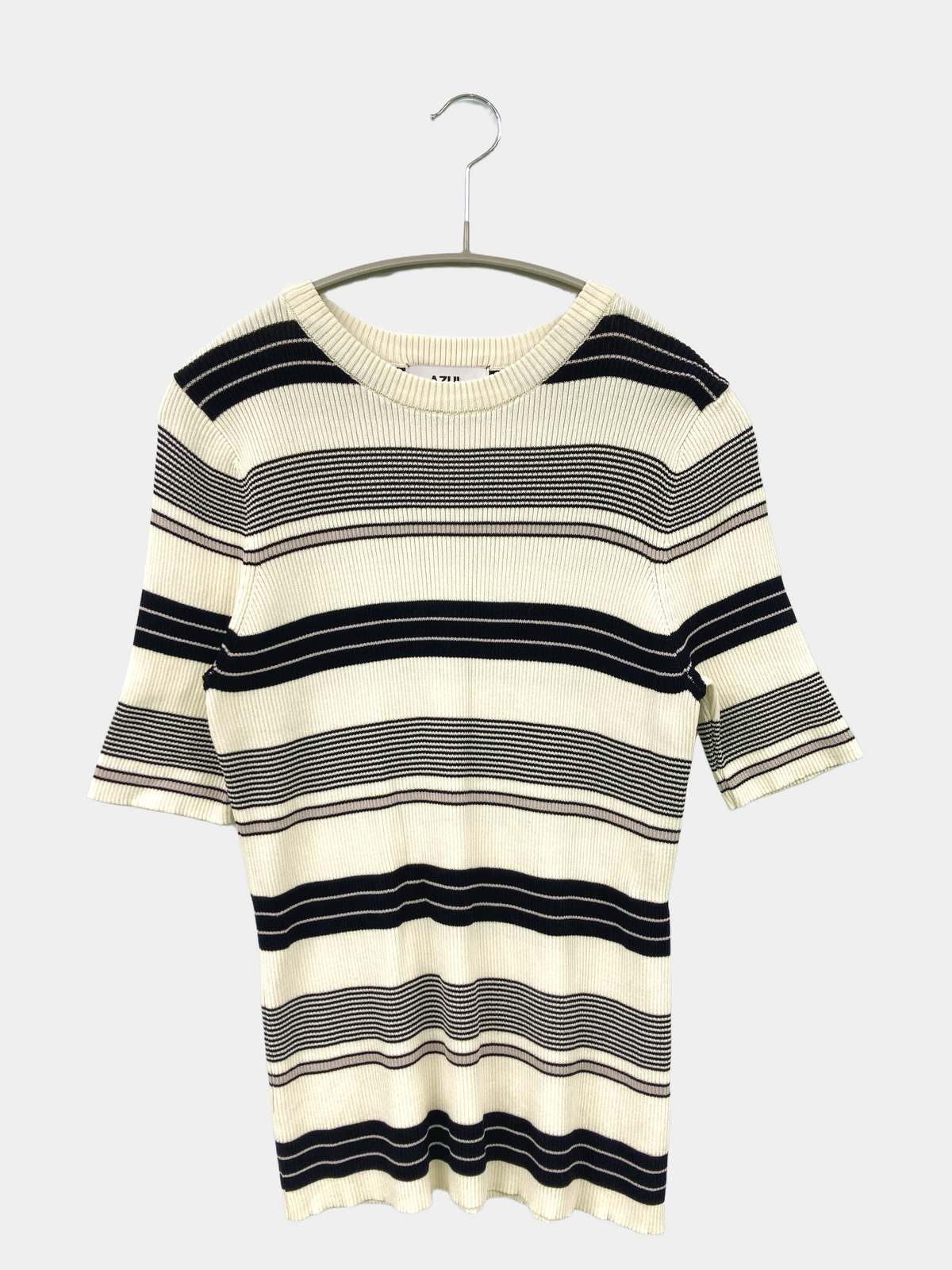 【中古】AZUL by MOUSSY アズールバイマウジー ニット/セーター M アイボリー ニット ナイロン ミドル丈 クルーネック(丸首) 半袖 レディース