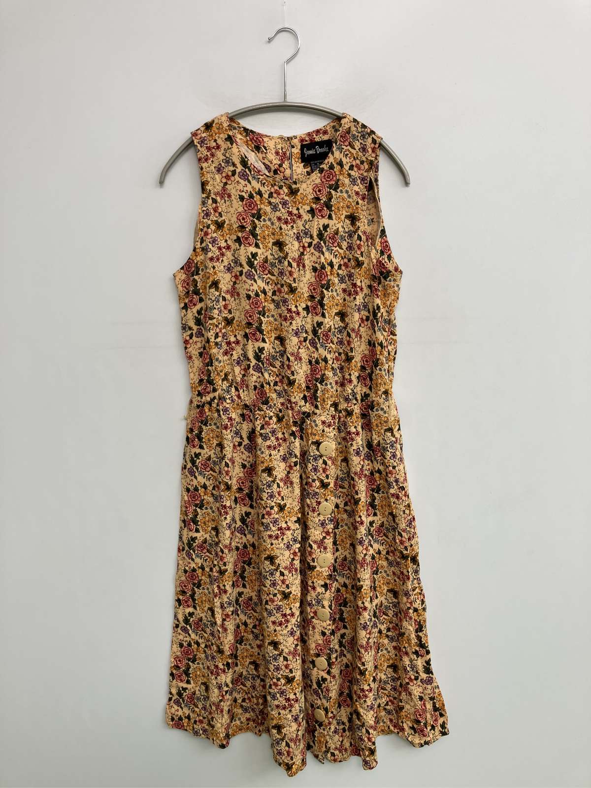 【中古】Jamie Brooke ワンピース M ベージュ 花柄・ボタニカル柄 袖なし ひざ丈 フレア ミモレ・半端丈 レディース