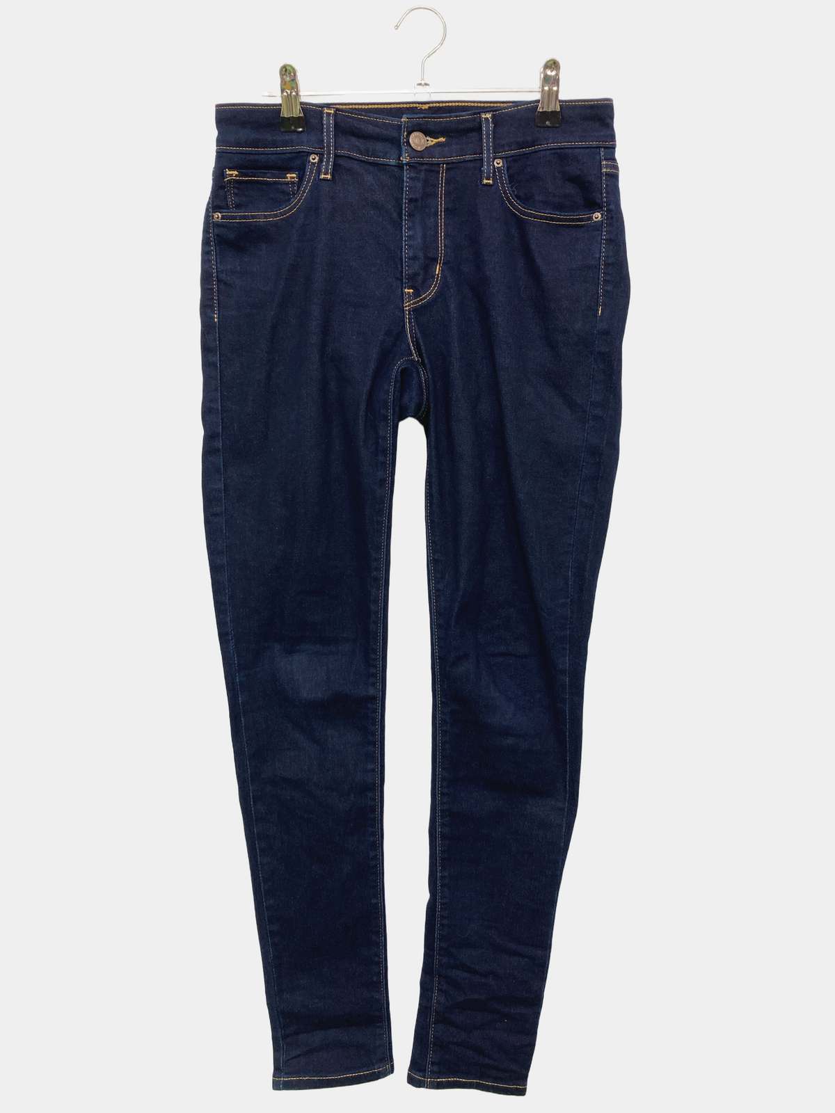 【中古】LEVI STRAUSS & CO. リーバイストラウスアンドカンパニー デニムパンツ 26 ネイビー フルレングス ワンポイント 無地 ブランドロゴ スキニー・タイト テーパード ローライズ リジッド・ワンウォッシュ レディース
