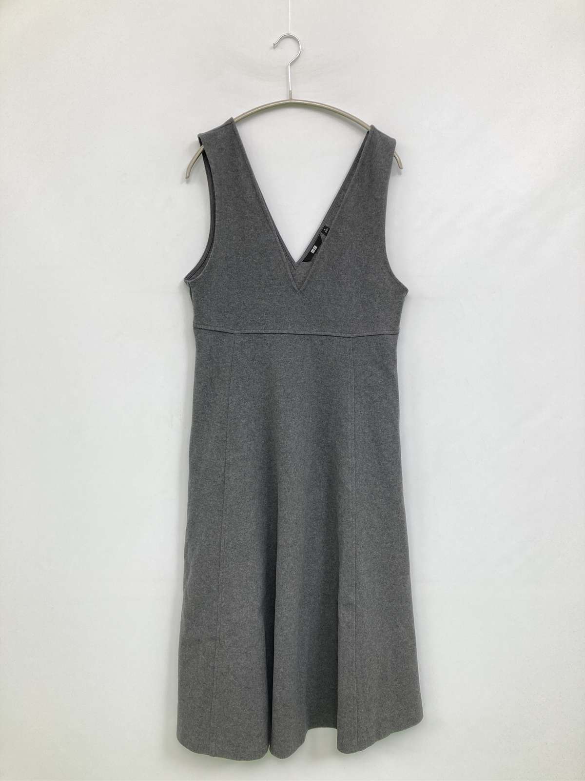 【中古】UNIQLO ユニクロ ジャンパースカート M グレー コットン 無地 フレア レディース
