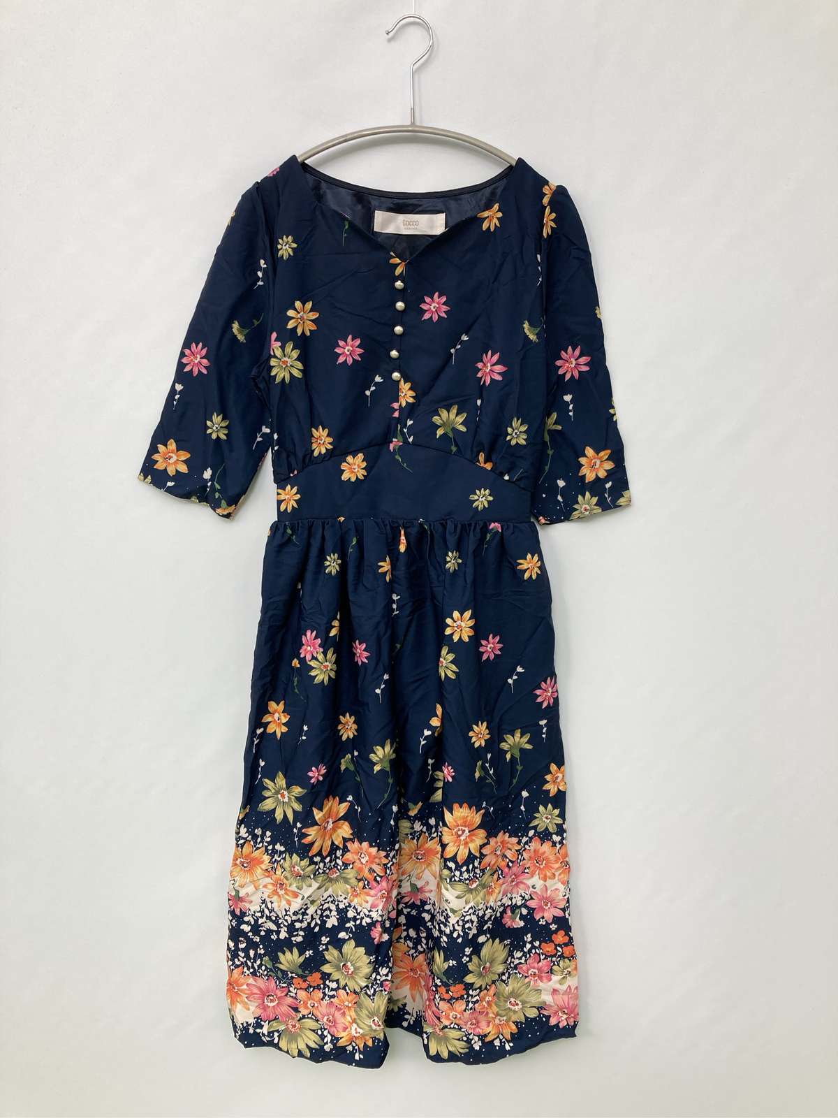 【中古】tocco closet ワンピース ネイビー 花柄・ボタニカル柄 半端袖 ひざ丈 フ...