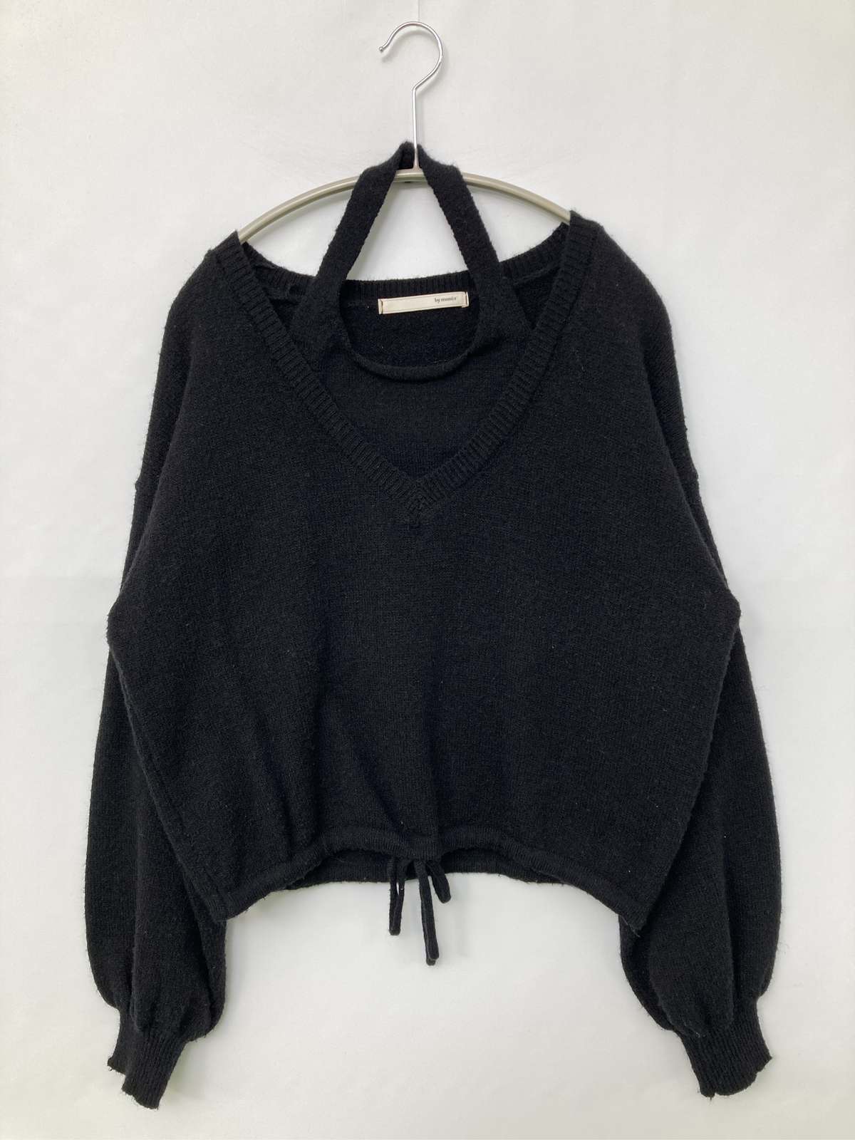 【中古】by muni:r バイムニール ニット/セーター F ブラック ナイロン ニット 無地 ショート丈 長袖 Vネック レディース