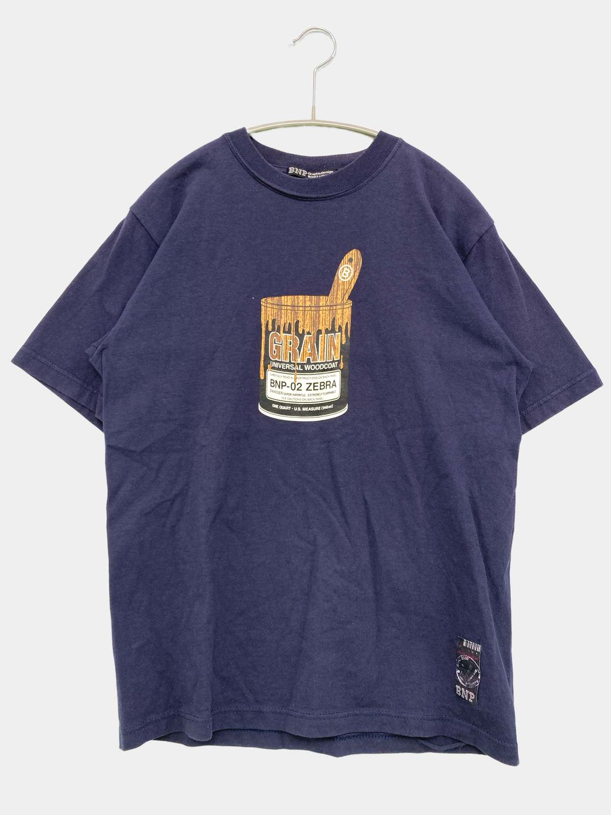 【中古】anvil アンヴィル Tシャツ/カットソー S ネイビー 前面プリント バックプリント ミドル丈 半袖 クルーネック(丸首) メンズ レディース