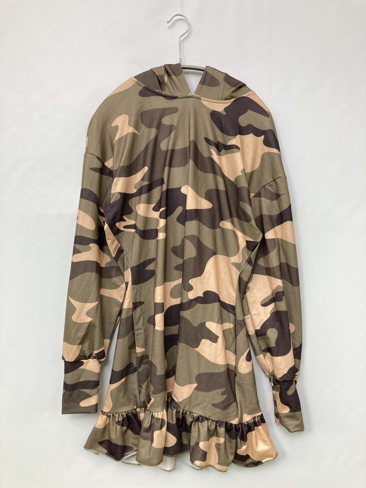 【中古】ワンピース S カーキ カモフラージュ柄 フリル 長袖 ショート・ミニ丈 フレア レディース