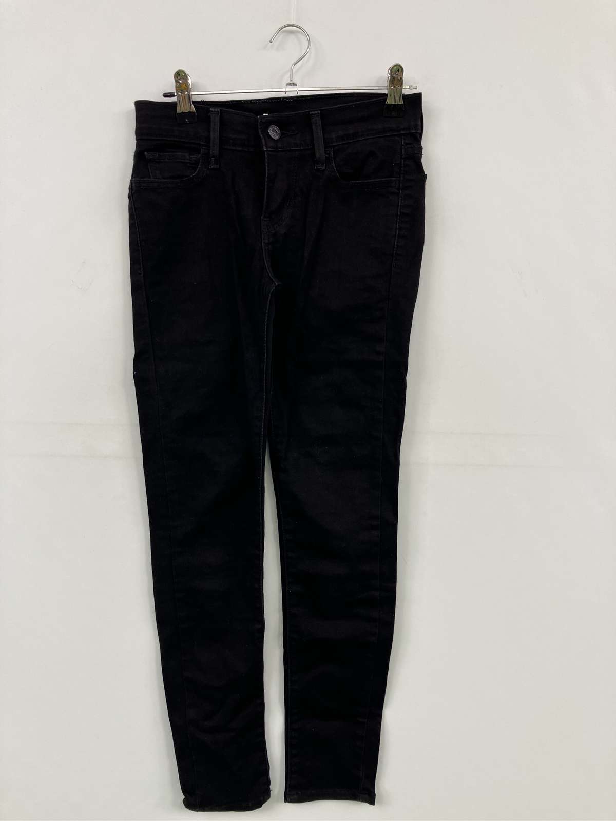 【中古】LEVI STRAUSS & CO. リーバイストラウスアンドカンパニー デニムパンツ 25 ブラック フルレングス 無地 ブランドロゴ スキニー・タイト テーパード レギュラー リジッド・ワンウォッシュ レディース