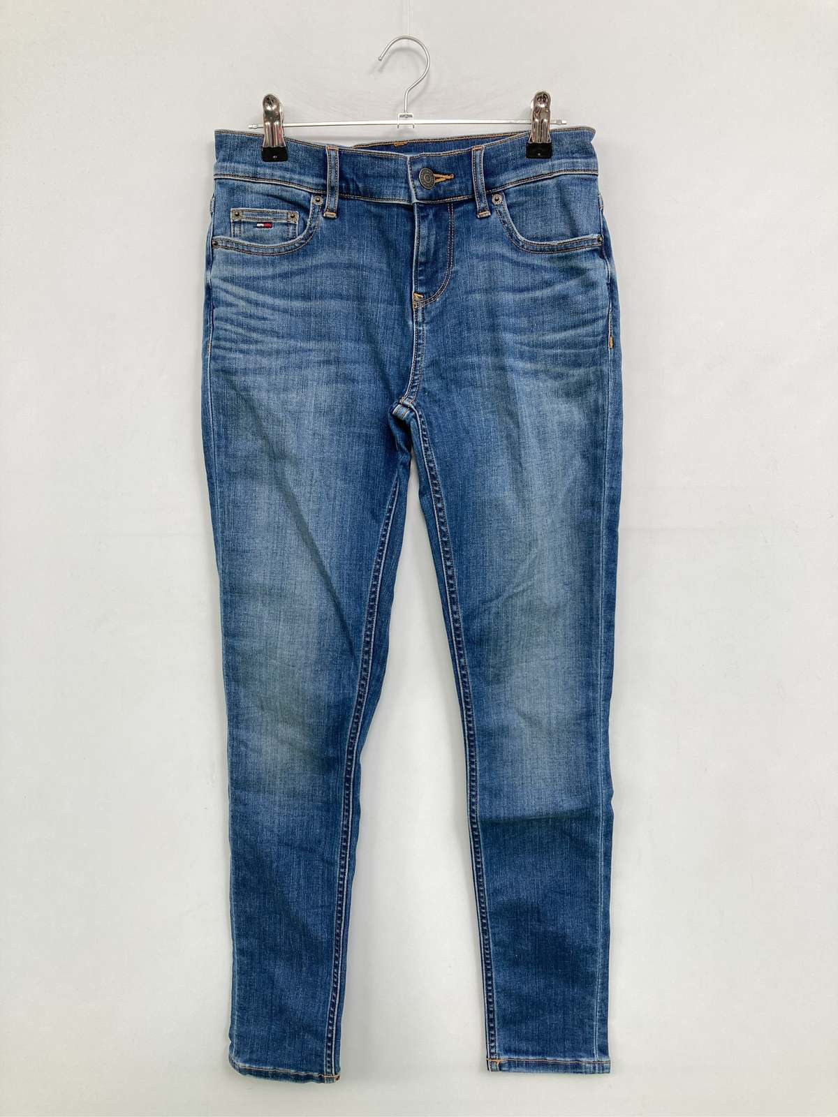 【中古】TOMMY JEANS トミージーンズ デニムパンツ 27/28 ブルー 無地 ワンポイント フルレングス スキニー・タイト テーパード レギュラー ヴィンテージ レディース
