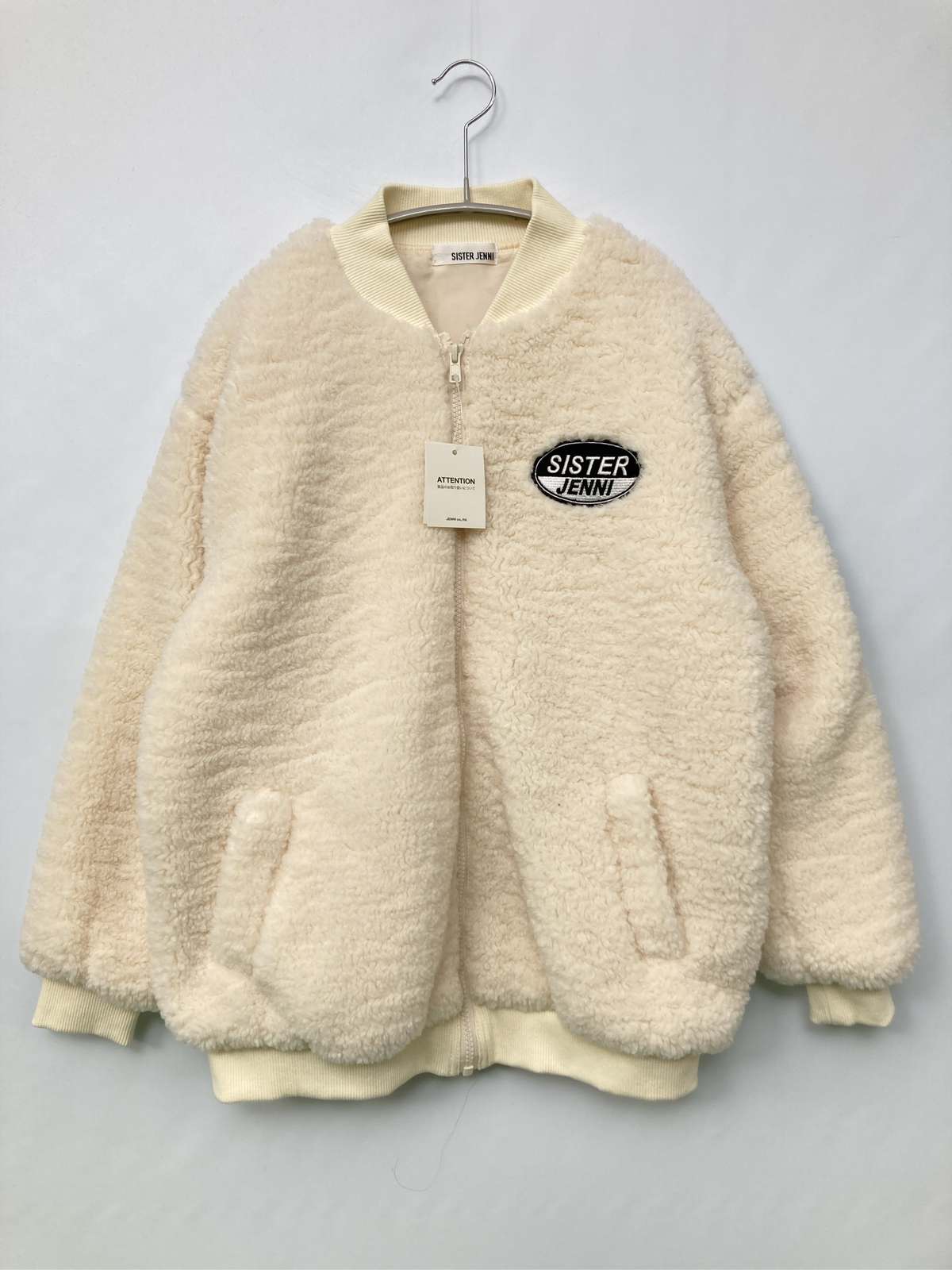 【中古】SISTER JENNI ブルゾン 150cm アイボリー ジップアップ ボア コットン 無地 ワンポイント ブランドロゴ ミドル丈 フードなし レディース