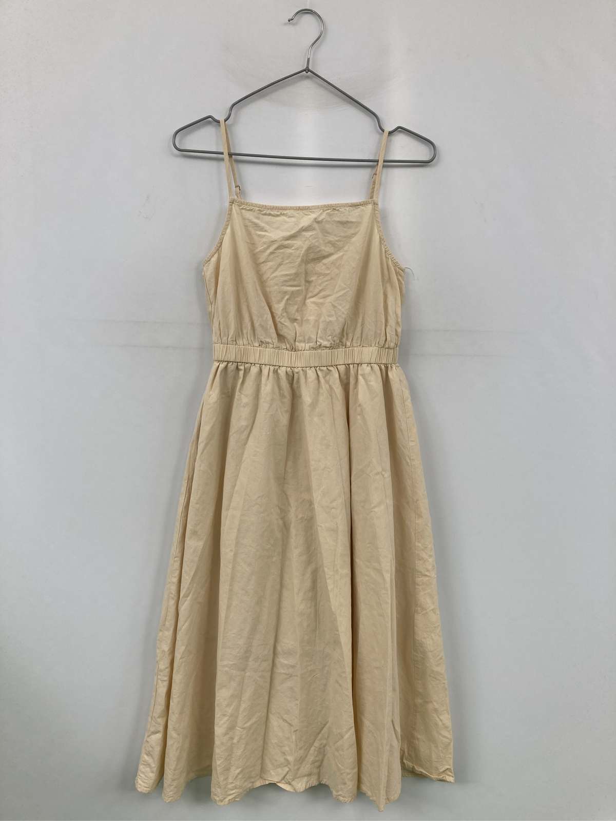 【中古】LAUIR ラウアー ワンピース S ベージュ コットン 無地 袖なし ミモレ・半端丈 フレア レディース