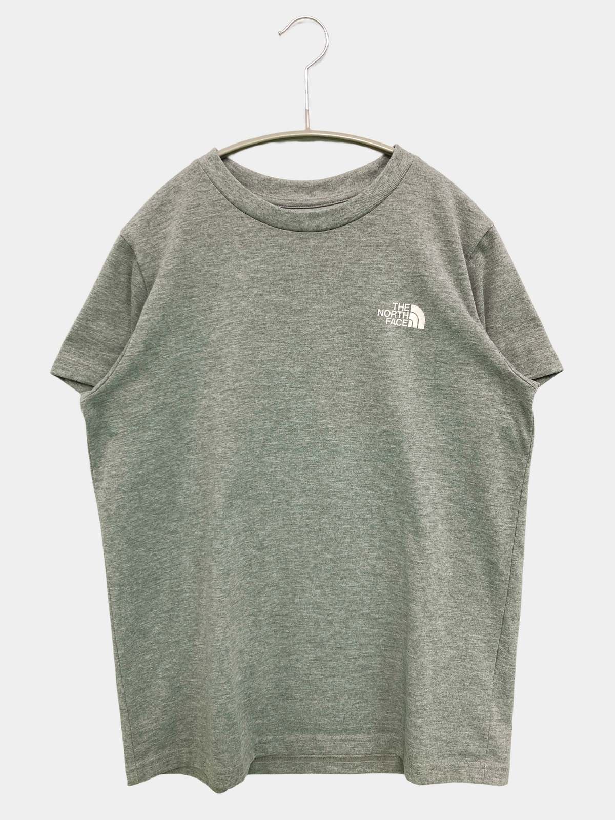 【中古】THE NORTH FACE ザノースフェイス Tシャツ/カットソー L グレー クルーネック(丸首) 半袖 バックプリント ワンポイント ブランドロゴ ミドル丈 メンズ レディース