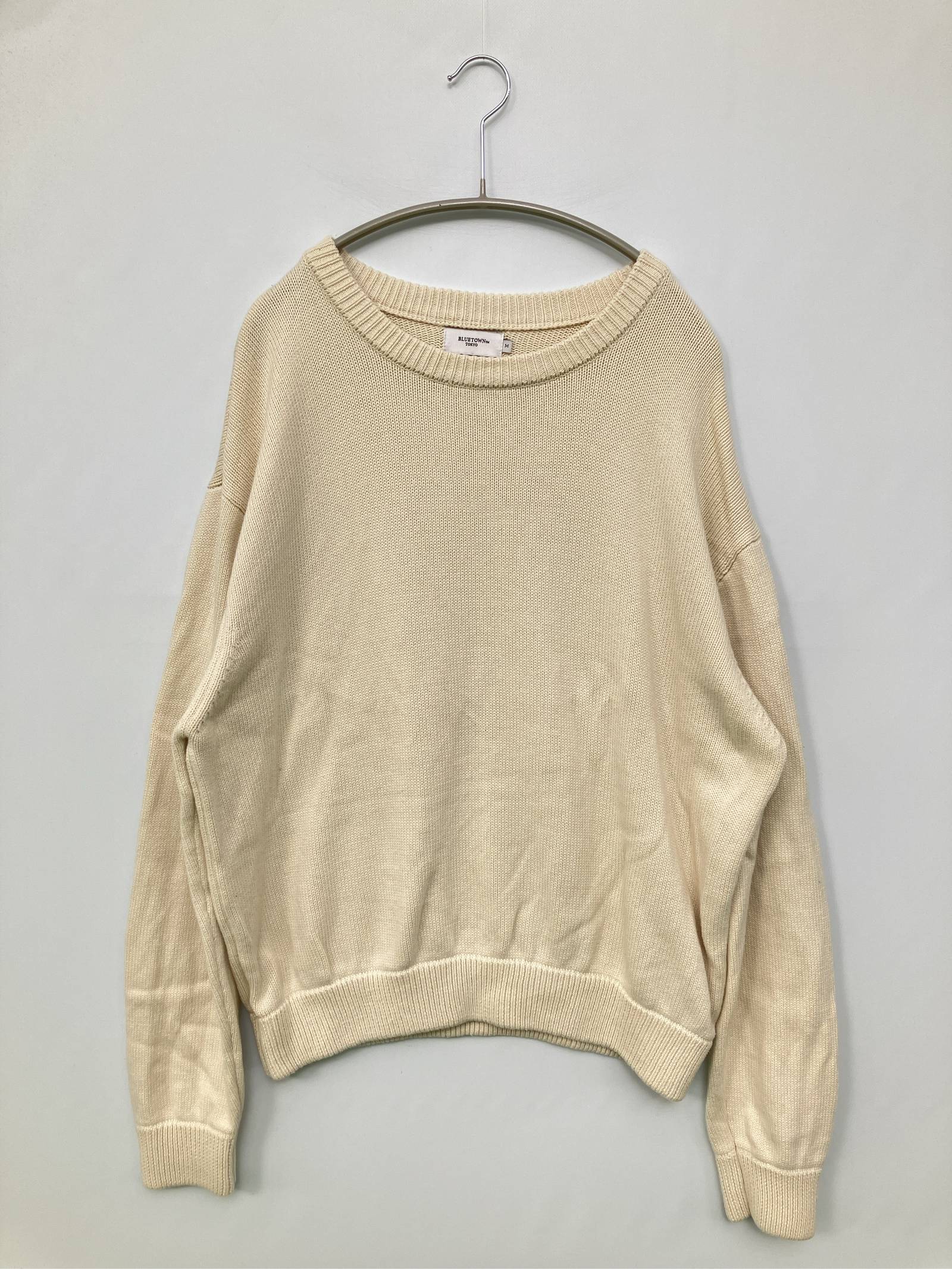 Rakuten - 【中古】BLUETOWN ニット/セーター M アイボリー コットン ニット 無地 ミドル丈 長袖 クルーネック(丸首) メンズ